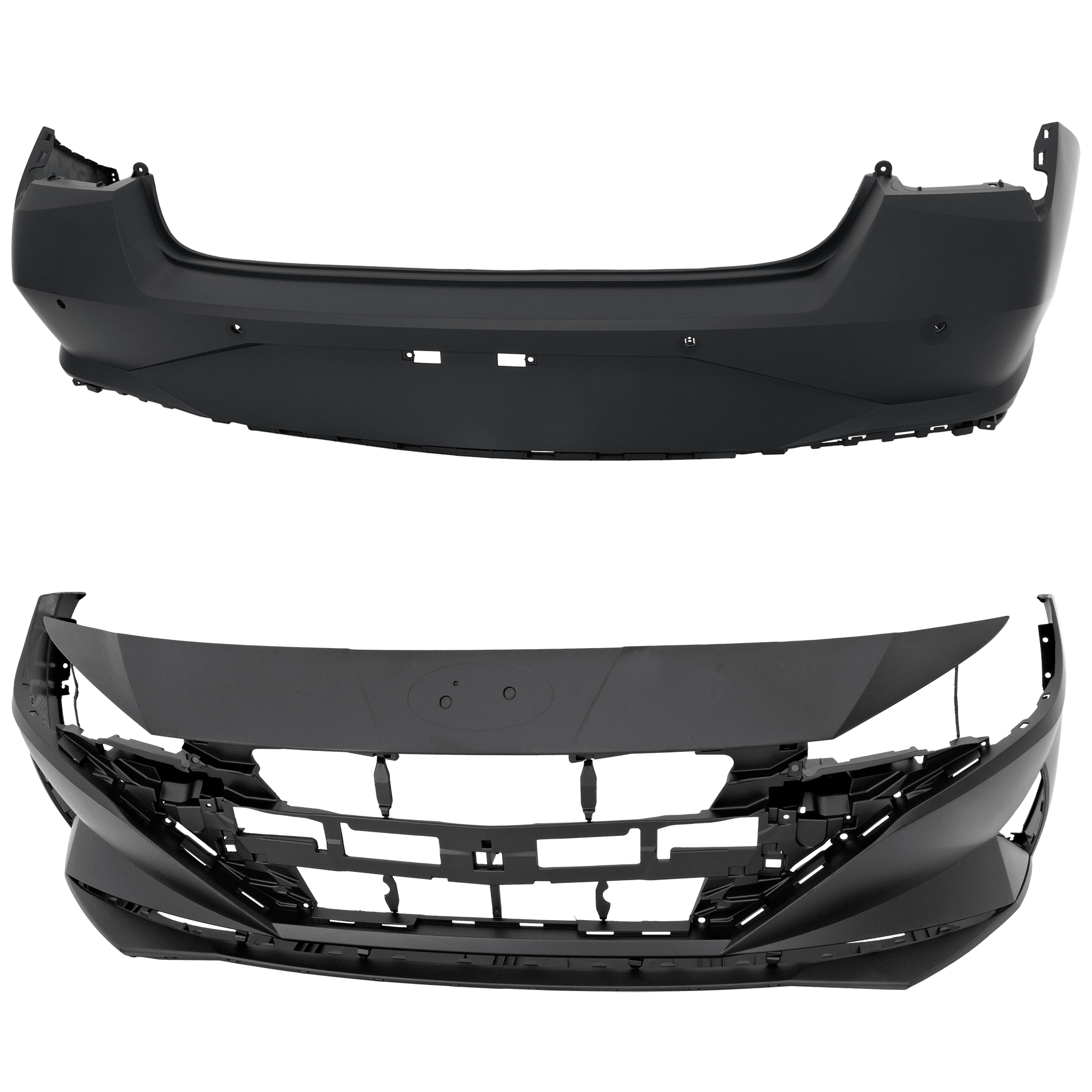 AM ELANTRA 21-23 FRONT AND REAR BUMPER COVER Primed CAPA SKU SET RH01030088PQ A Partslink HY1000246C HY1100244C OEM 86511AB000-86610AB010