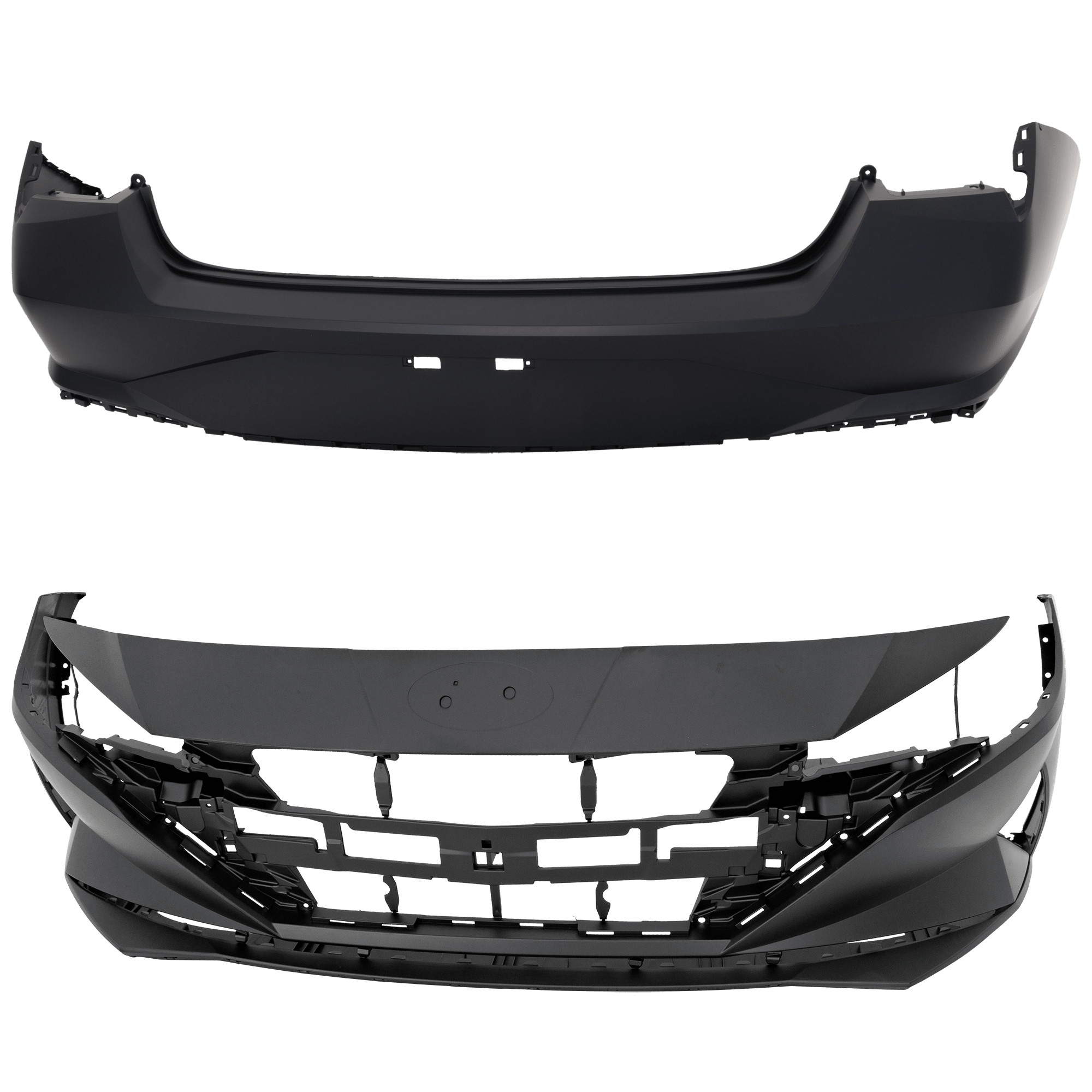 AM ELANTRA 21-23 FRONT AND REAR BUMPER COVER Primed CAPA SKU SET RH01030088PQ B Partslink HY1000246C HY1100243C OEM 86511AB000-86611AB000