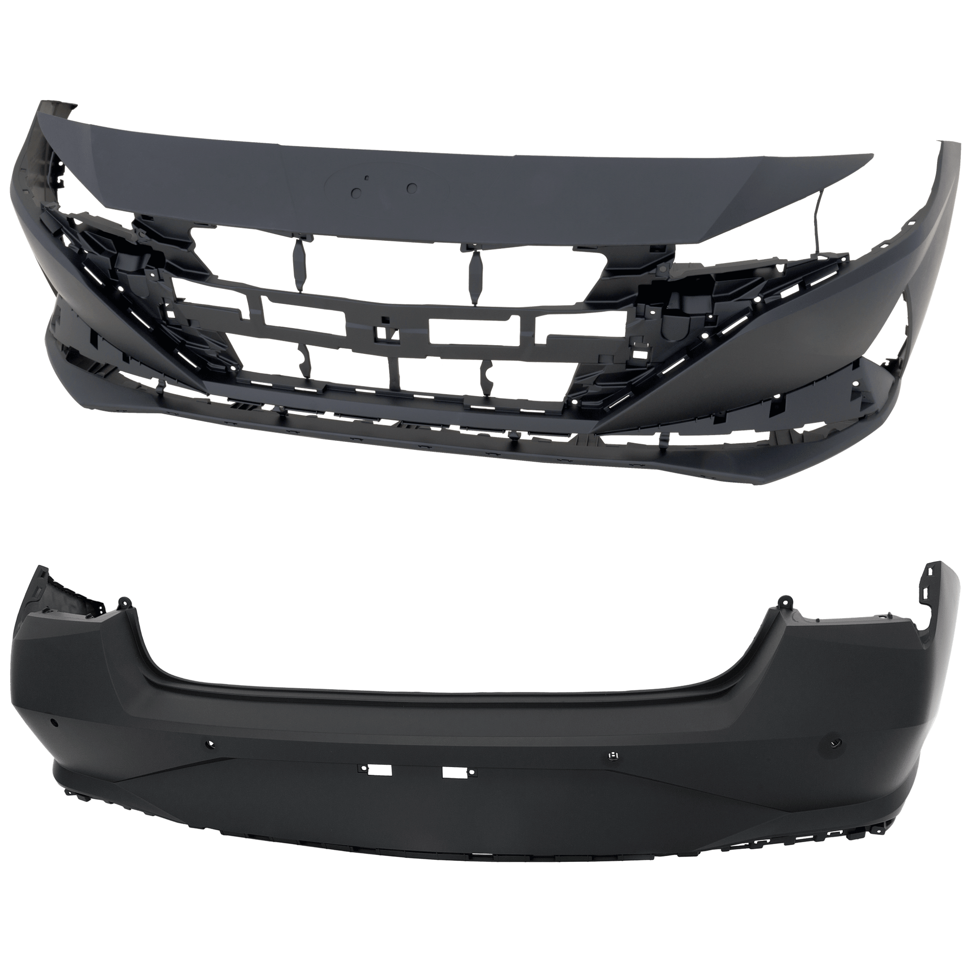 AM ELANTRA 21-23 FRONT AND REAR BUMPER COVER Primed SKU SET RH01030089P A Partslink HY1000247 HY1100244 OEM 86511AB010-86610AB010
