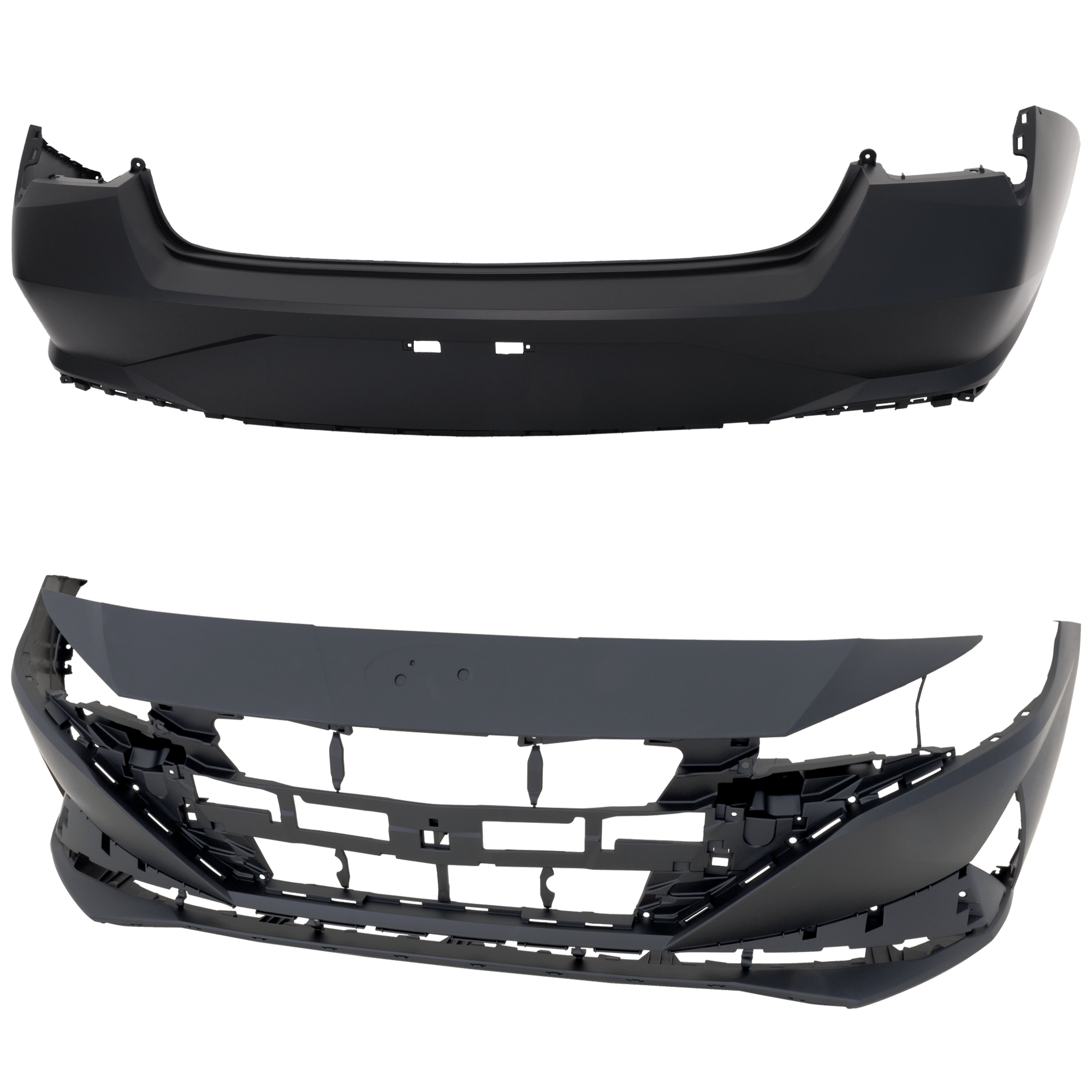 AM ELANTRA 21-23 FRONT AND REAR BUMPER COVER Primed SKU SET RH01030089P B Partslink HY1000247 HY1100243 OEM 86511AB010-86611AB000