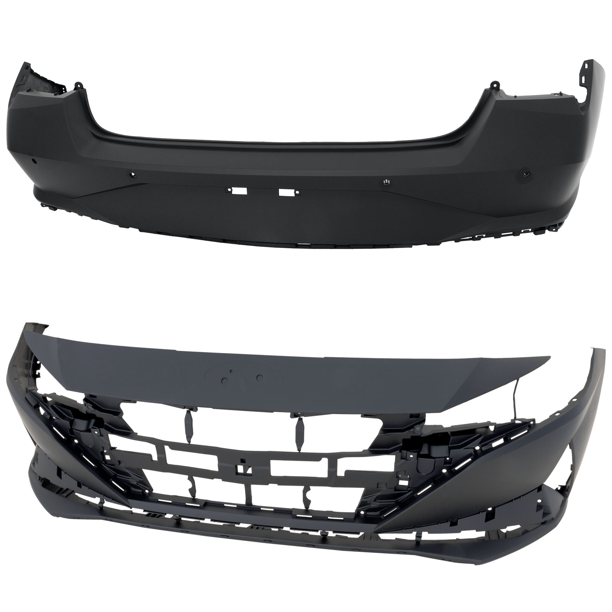 AM ELANTRA 21-23 FRONT AND REAR BUMPER COVER Primed CAPA SKU SET RH01030089PQ A Partslink HY1000247C HY1100244C OEM 86511AB010-86610AB010