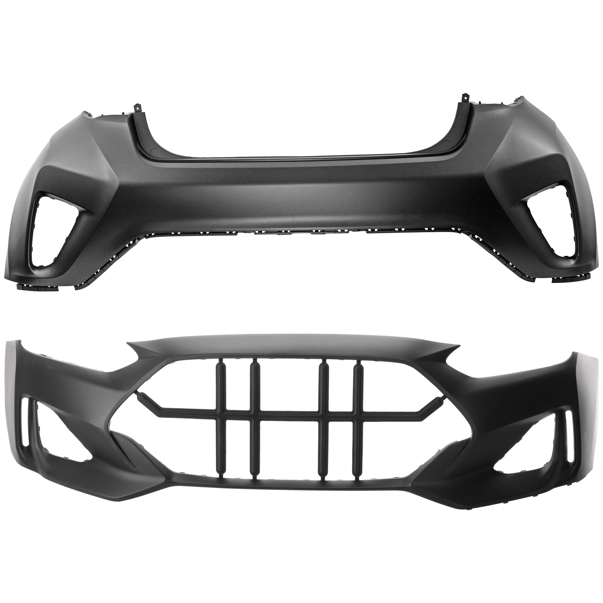 AM VELOSTER 19-21 FRONT AND REAR BUMPER COVER Primed w o mounting bracket s CAPA SKU SET RH01030123PQ Partslink HY1000234C HY1100233C OEM 86511J3000-86611J3000