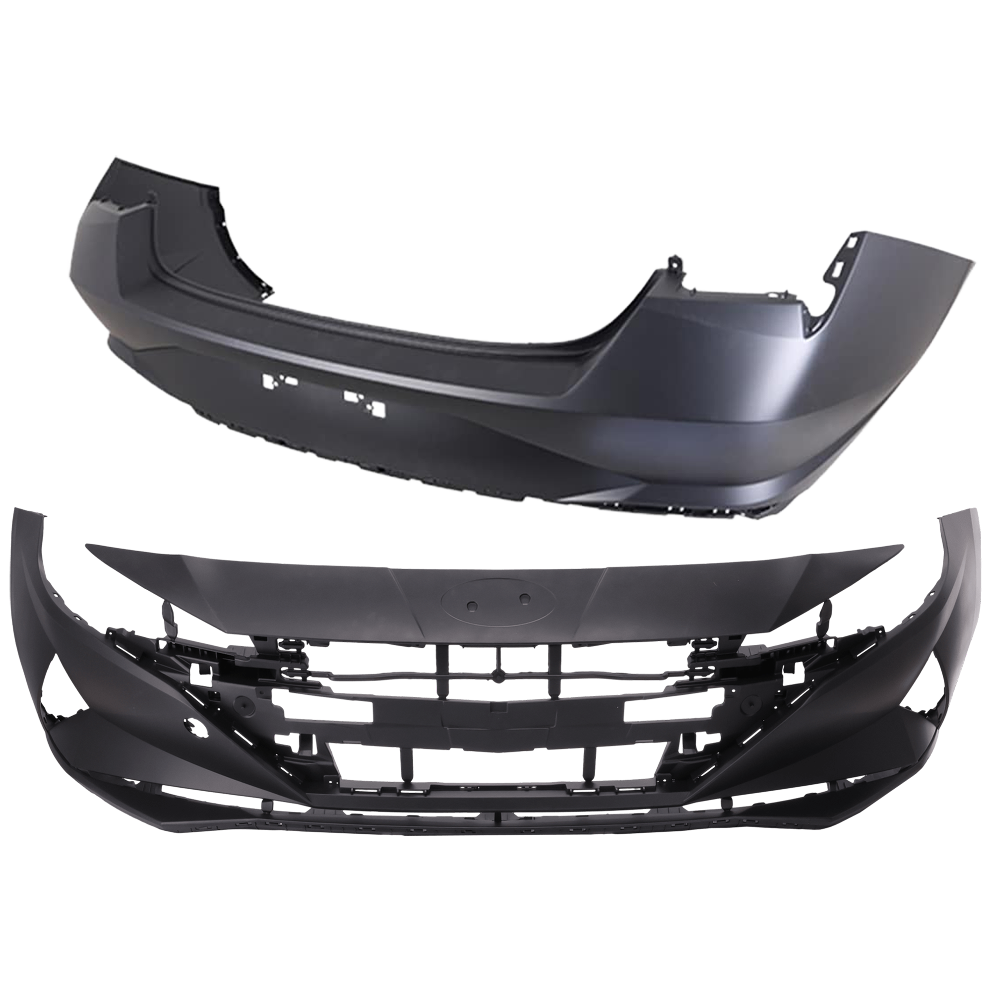 AM ELANTRA 21-23 FRONT AND REAR BUMPER COVER Primed SKU SET RH01030159P Partslink HY1000250 HY1100261 OEM 86511AA000-86611AA220