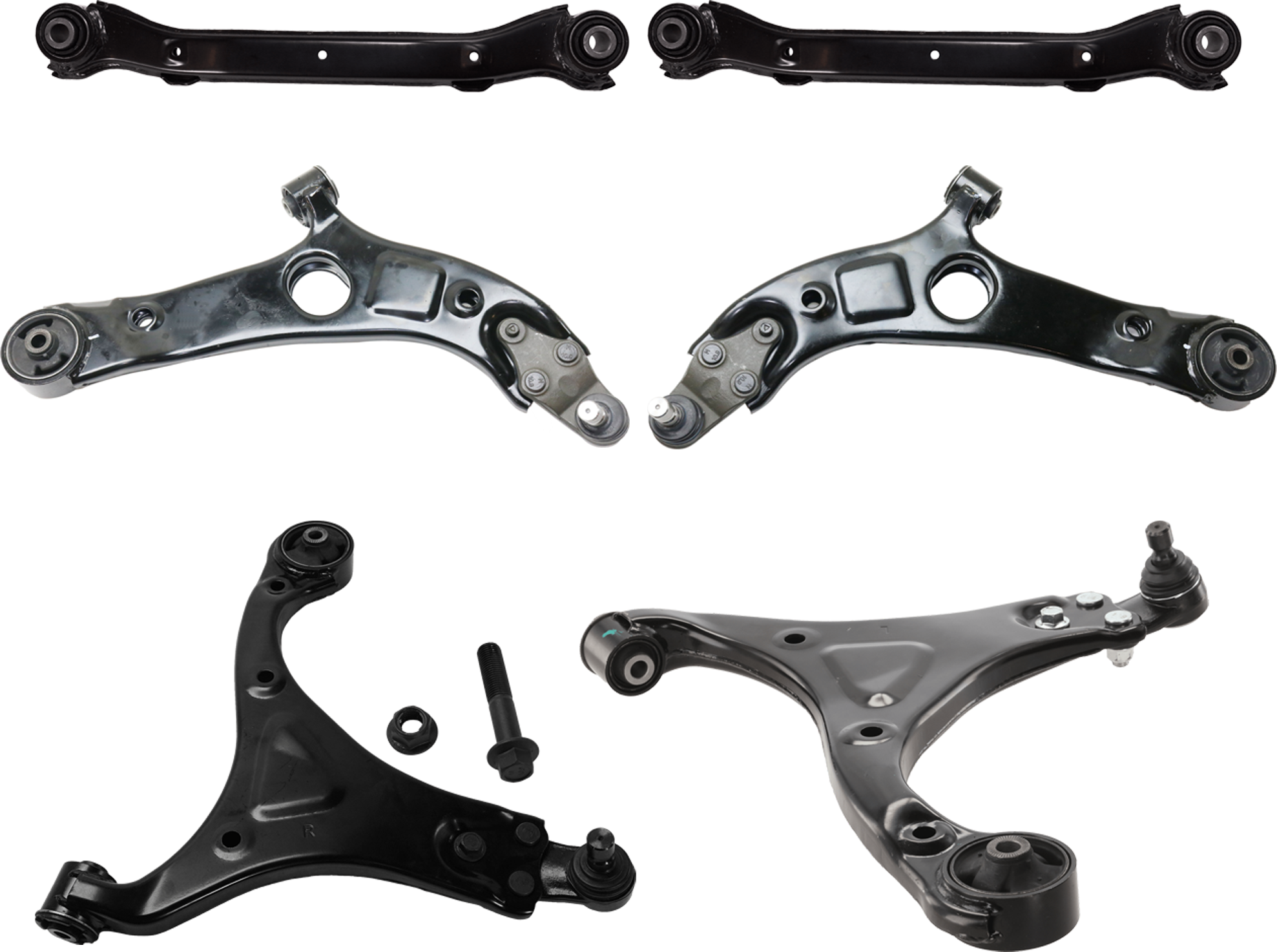 AM SONATA 11-14 FRONT AND REAR CONTROL ARM RH AND LH Upper Rearward and Lower Set of 6 Front Lower w ball joints Rear Upper w o ball joints SKU SET RH28150005-6 OEM 545014C000-545013S200-545013S0