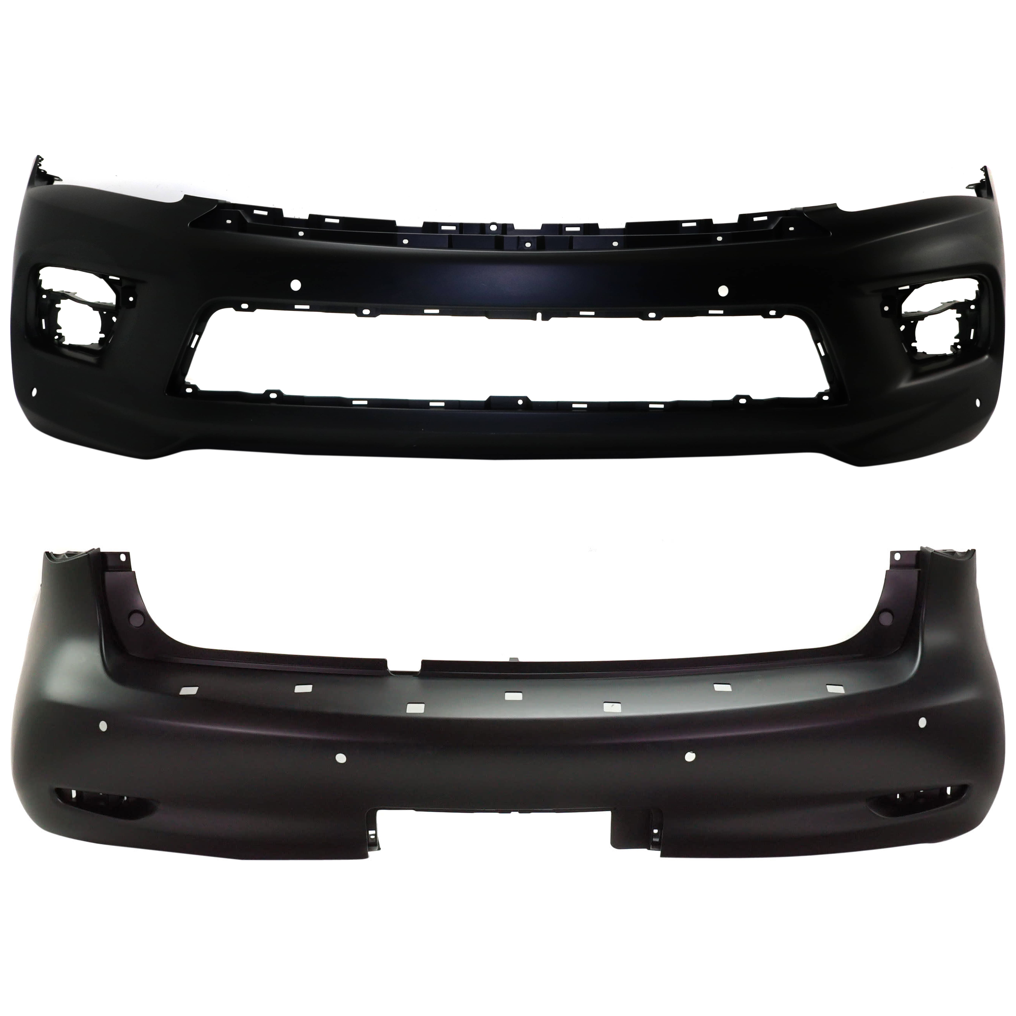 AM QX80-15-17 FRONT AND REAR BUMPER COVER Primed Front Bumper Cover w o Parking Aid Sensor Holes Rear Bumper Cover w Parking Aid Sensor Holes SKU SET RI01030001 Partslink IN1000269 IN1100160 OEM 620225ZA0H 850225ZA0H