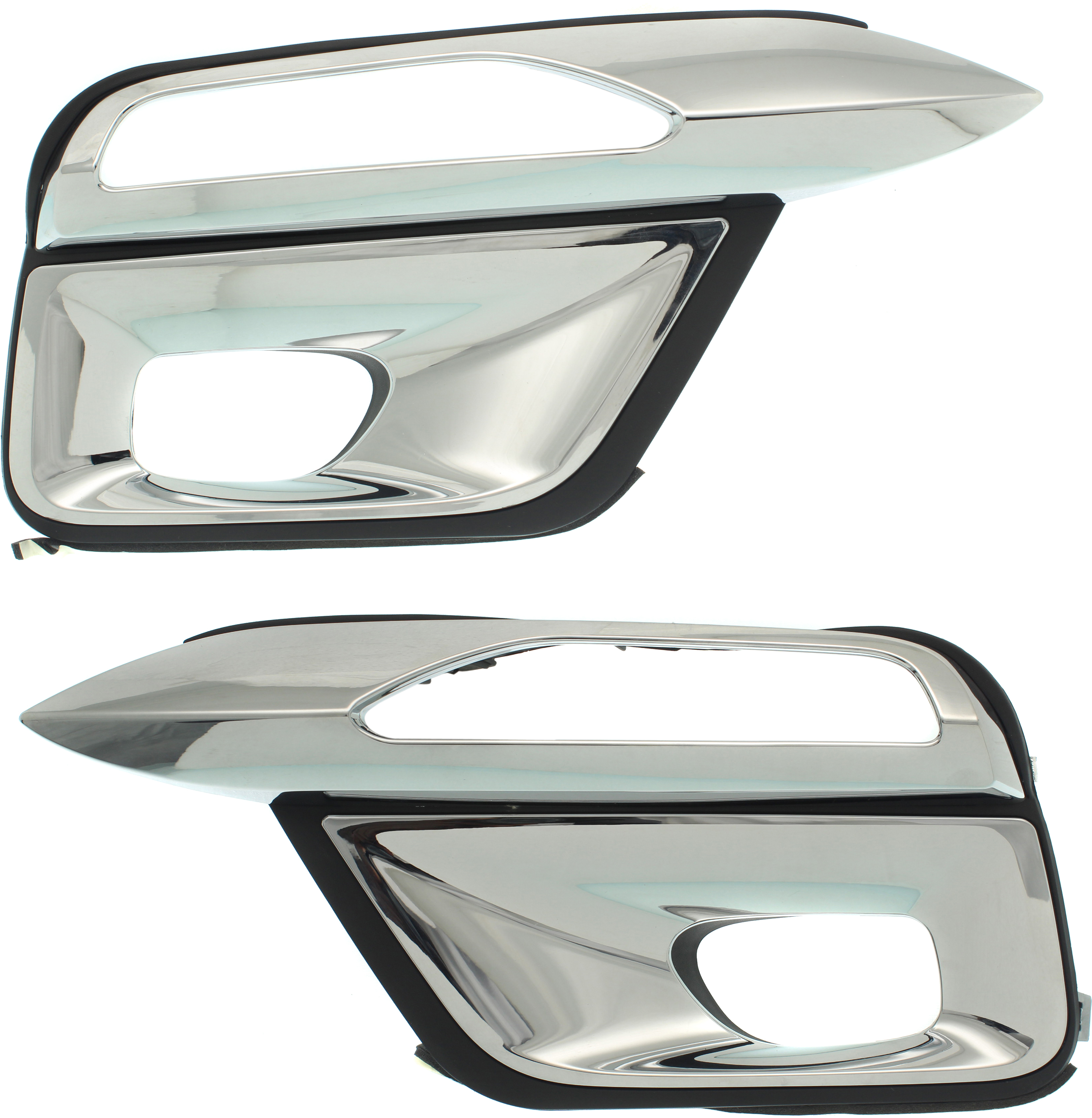AM QX80-15-17 FRONT FOG LAMP MOLDING RH AND LH Black w Chrome Trim w o Collision Warning SKU SET RI10820003 Partslink IN1039107 IN1038107 OEM 622565ZA0A 622575ZA0A