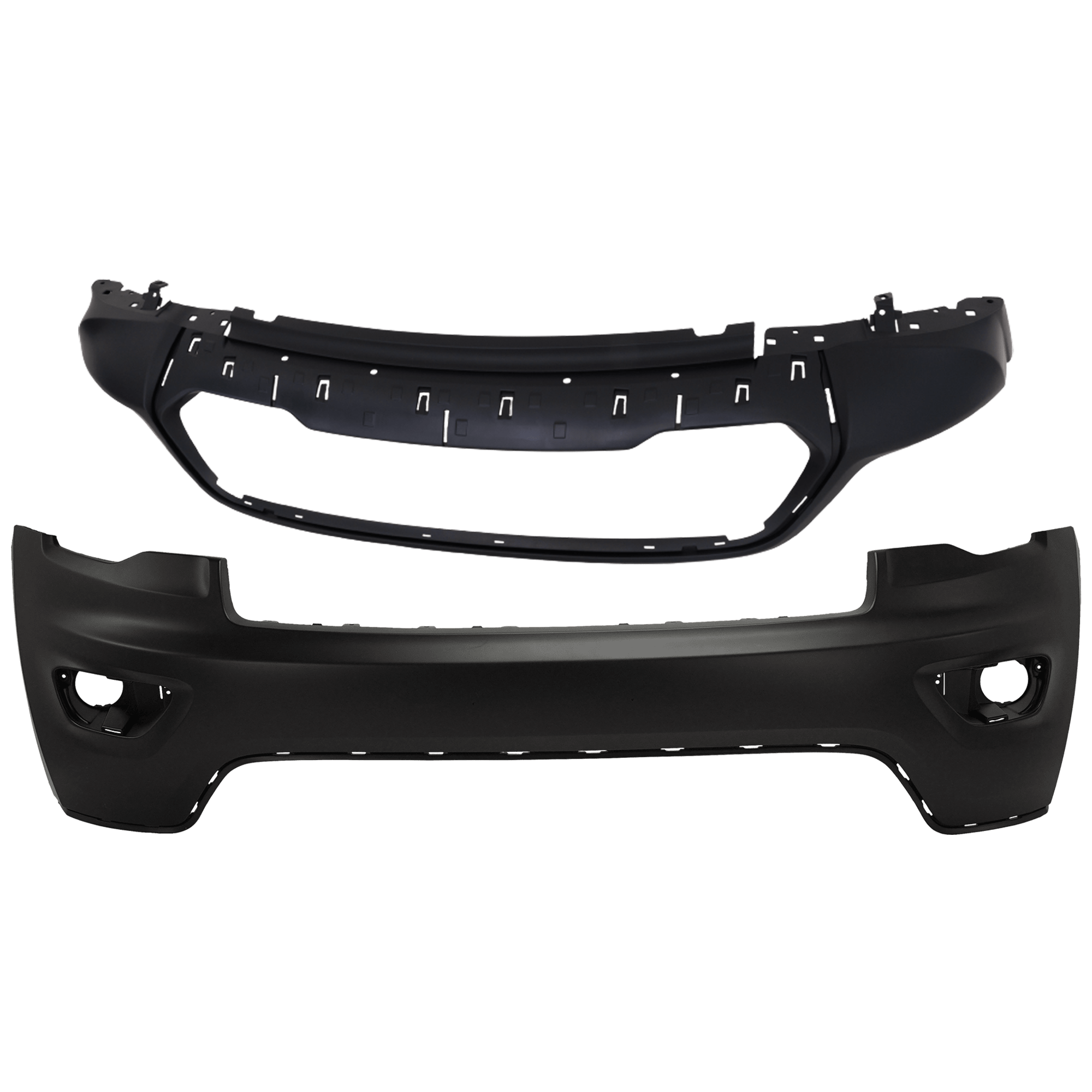 AM GRAND CHEROKEE 16-22 FRONT BUMPER COVER Upper and Lower Primed Laredo Limited Overland Trailhawk Models w o Advanced Park Assist System w o Parking Assist w Tow Hook Hole CAPA SKU SET RJ01030028PQ Partslink CH1014129C CH1015134C OEM 5XV45TZZAA 6EB83TZZAA