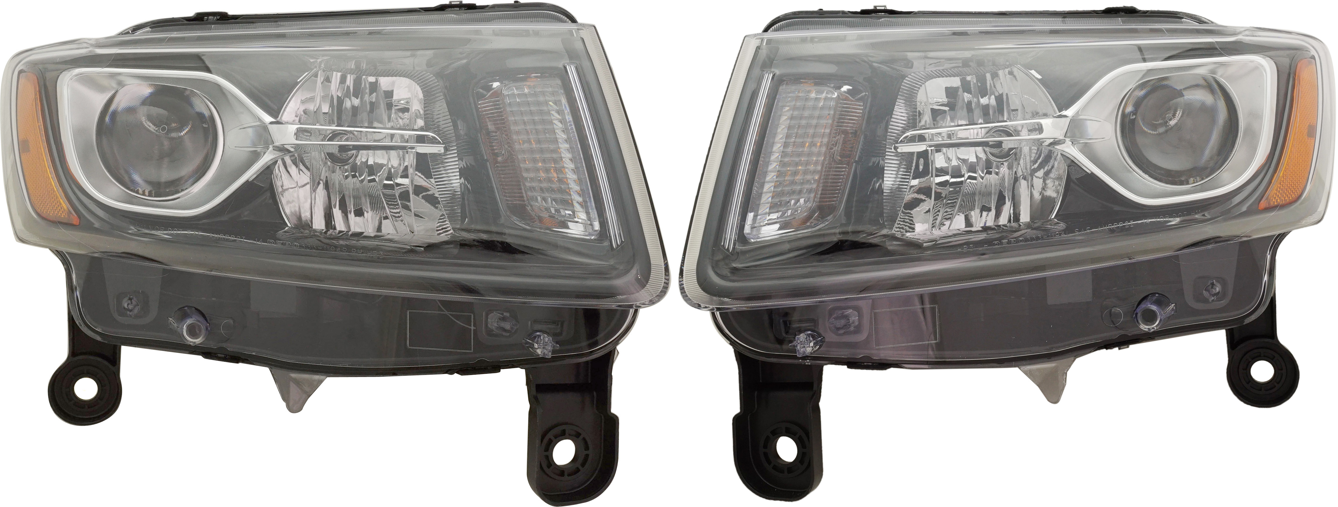 AM GRAND CHEROKEE 14-16 HEAD LAMP RH AND LH Set of 2 Assembly Black Trim Standard Type CAPA SKU SET RJ10010003Q Partslink CH2502308C CH2503308C OEM 68236109AE 68236108AE