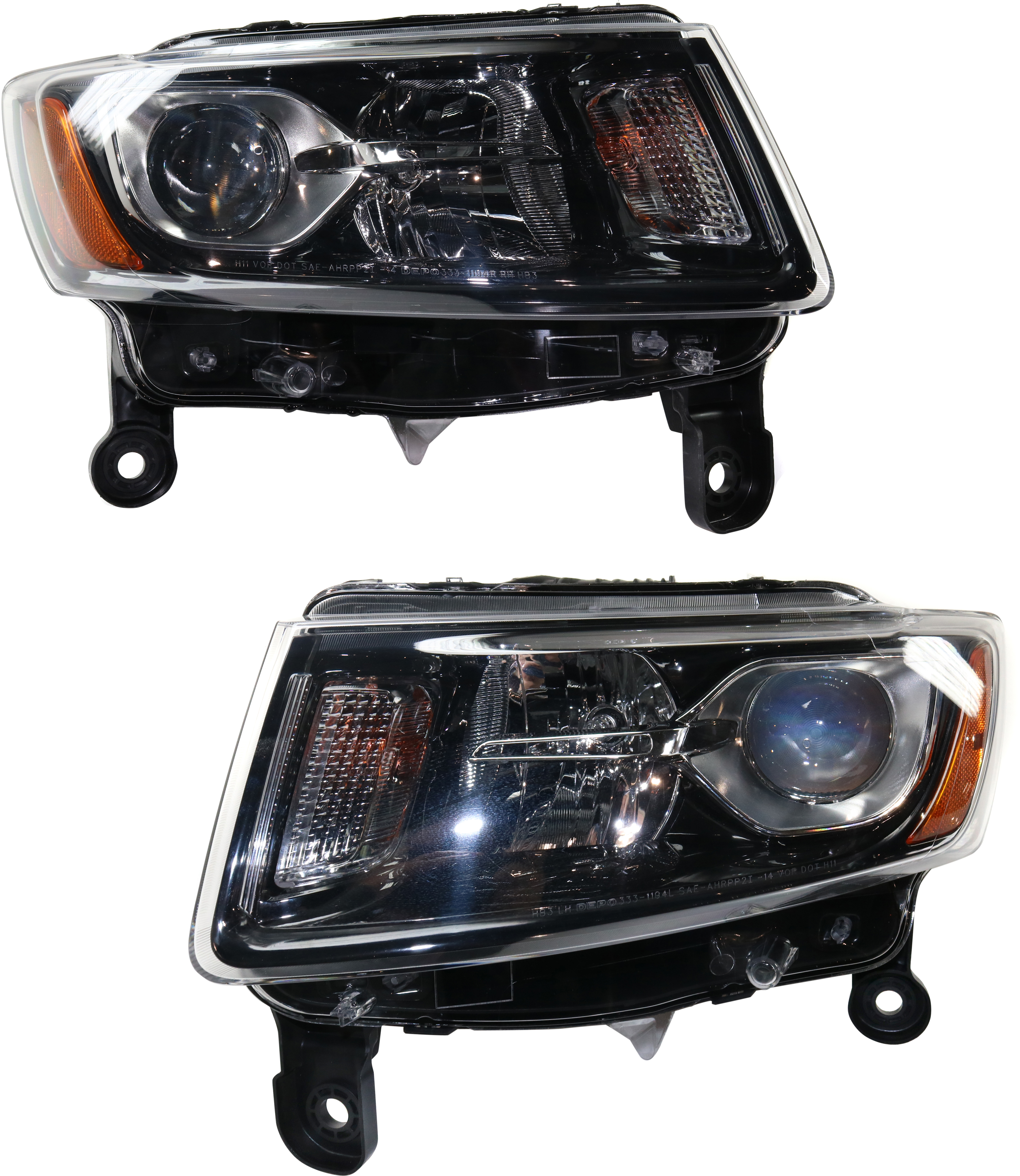 AM GRAND CHEROKEE 14-16 HEAD LAMP RH AND LH Assembly Halogen Black Trim Standard Type SKU SET RJ10010003 Partslink CH2502308 CH2503308 OEM 68236109AE 68236108AE