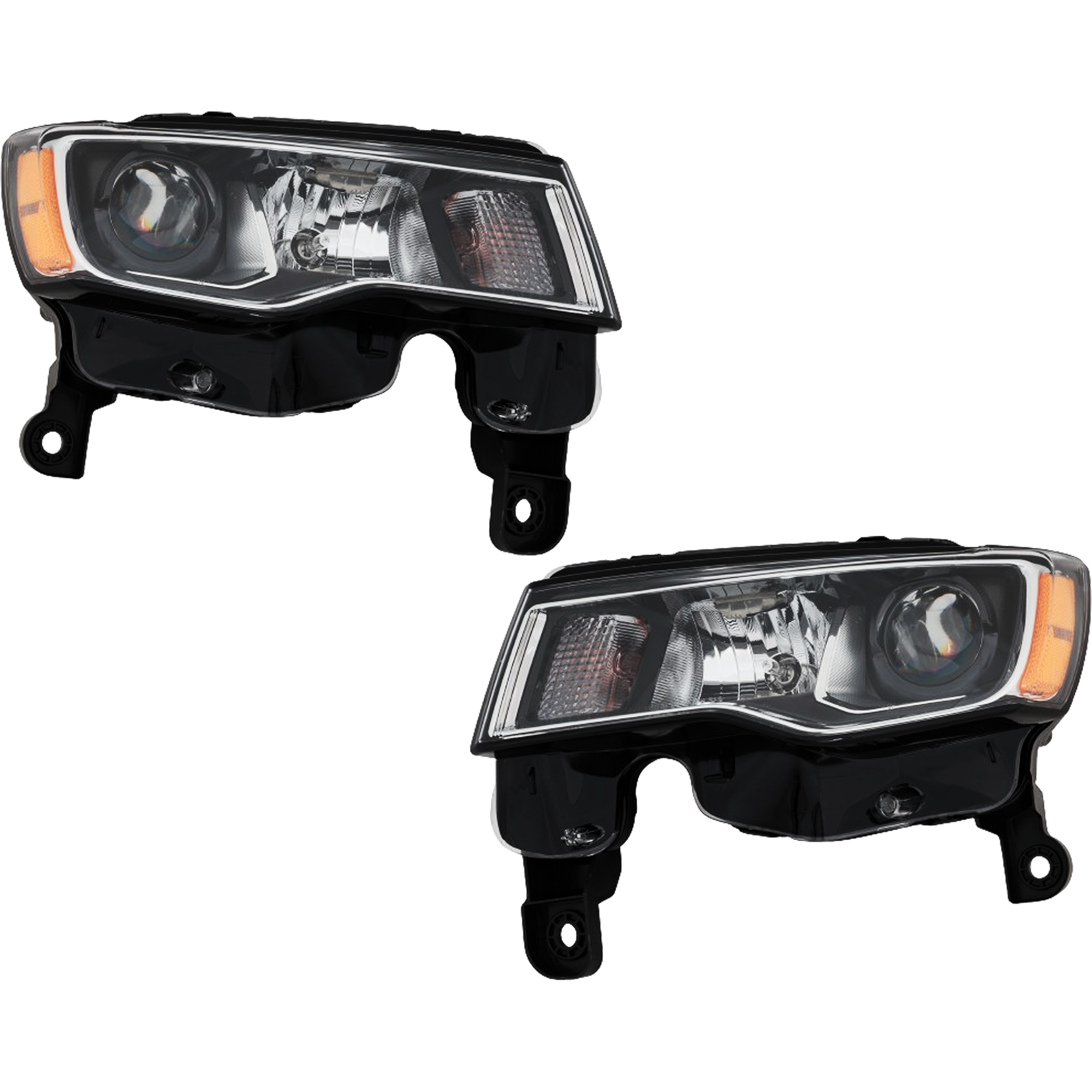 AM GRAND CHEROKEE WK 17-22 HEAD LAMP RH AND LH Assembly Halogen Chrome Trim Standard Type SKU SET RJ10010005 Partslink CH2502297 CH2503297 OEM 68289234AE 68289235AE