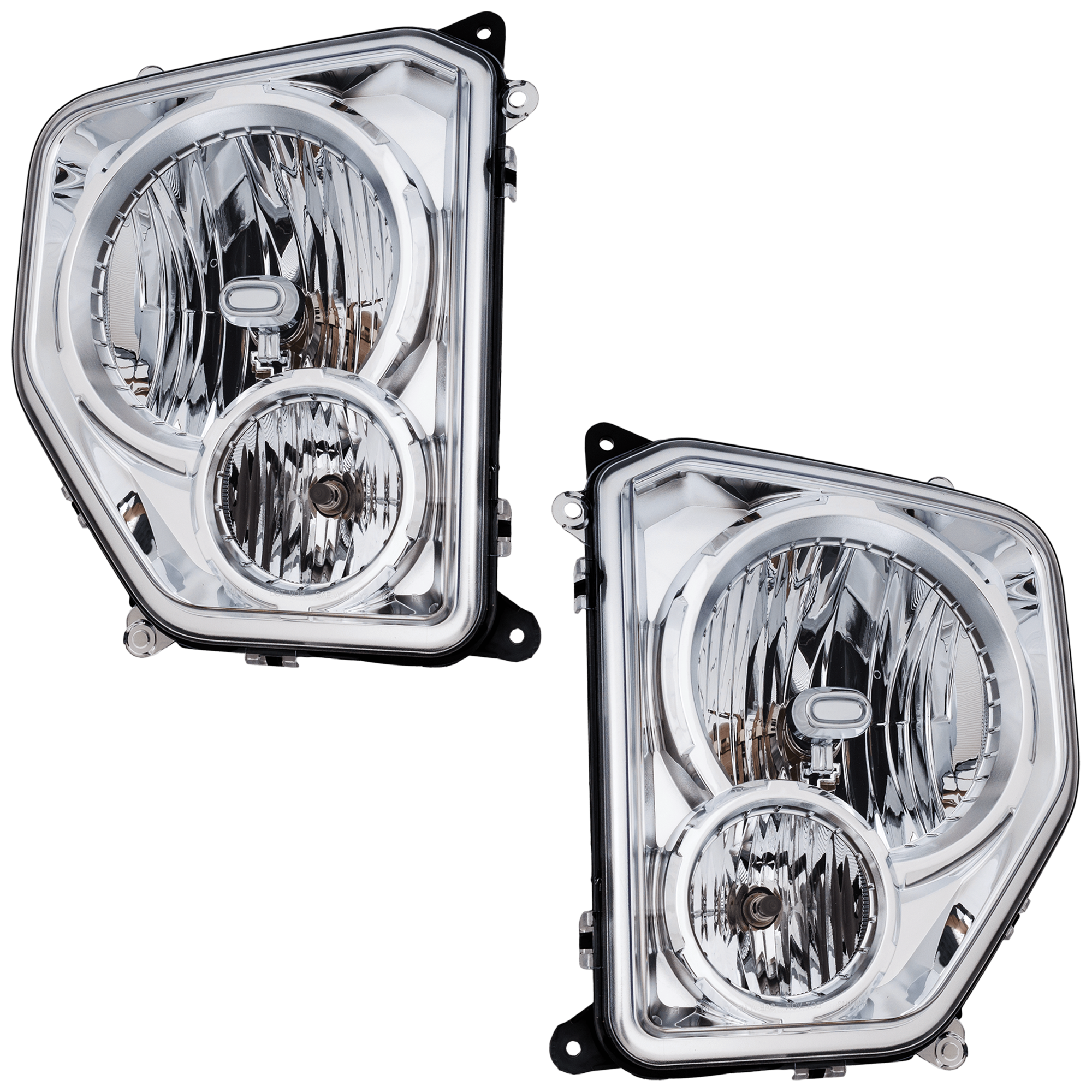 AM LIBERTY 08-12 HEAD LAMP RH AND LH Assembly Halogen w o Black Bezel w Fog Light Round Bulb Shield SKU SET RJ10010035A Partslink CH2503233 CH2502233 OEM 55157338AE PFM 55157339AE PFM