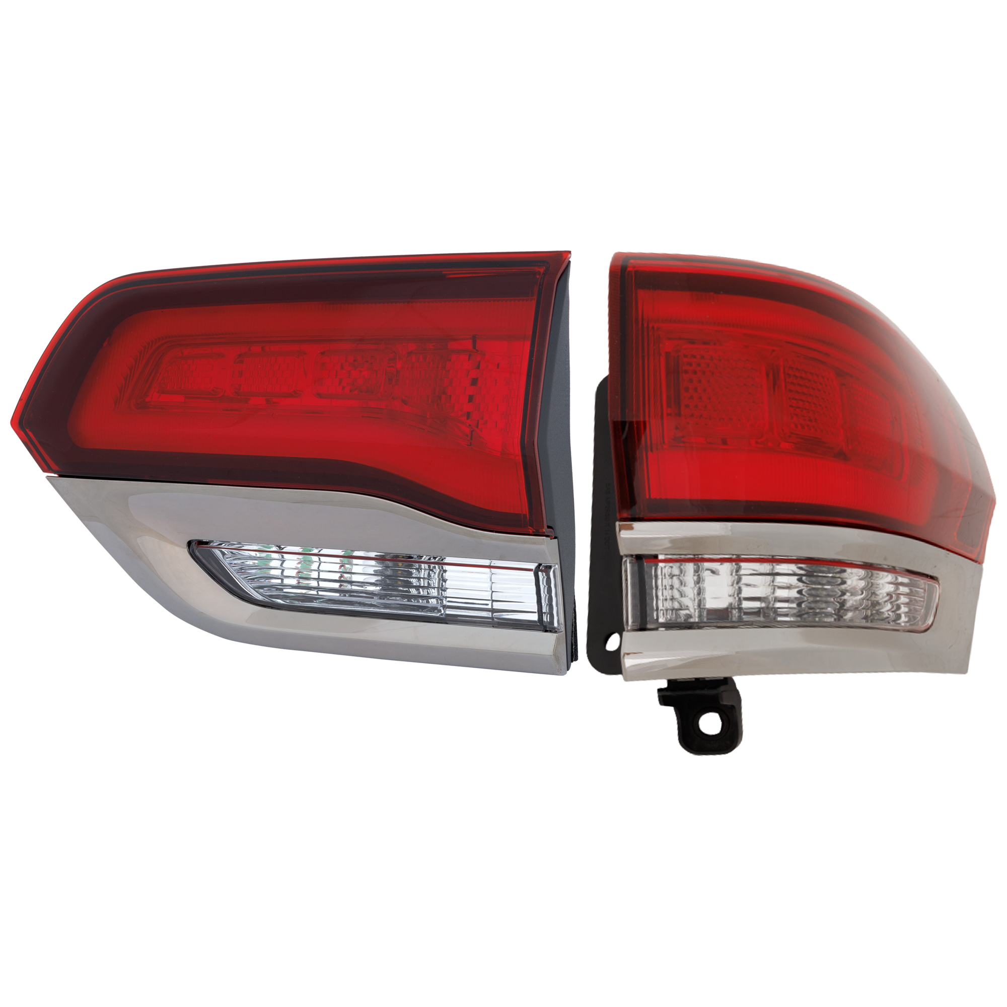 AM GRAND CHEROKEE 14-21 TAIL LAMP RH Inner and Outer Assembly Halogen Laredo Limited Overland Summit Models w Silver Trim w o Platinum Insert SKU SET RJ73010011 Partslink CH2803114 CH2805118 OEM 68289996AA 68289998AB