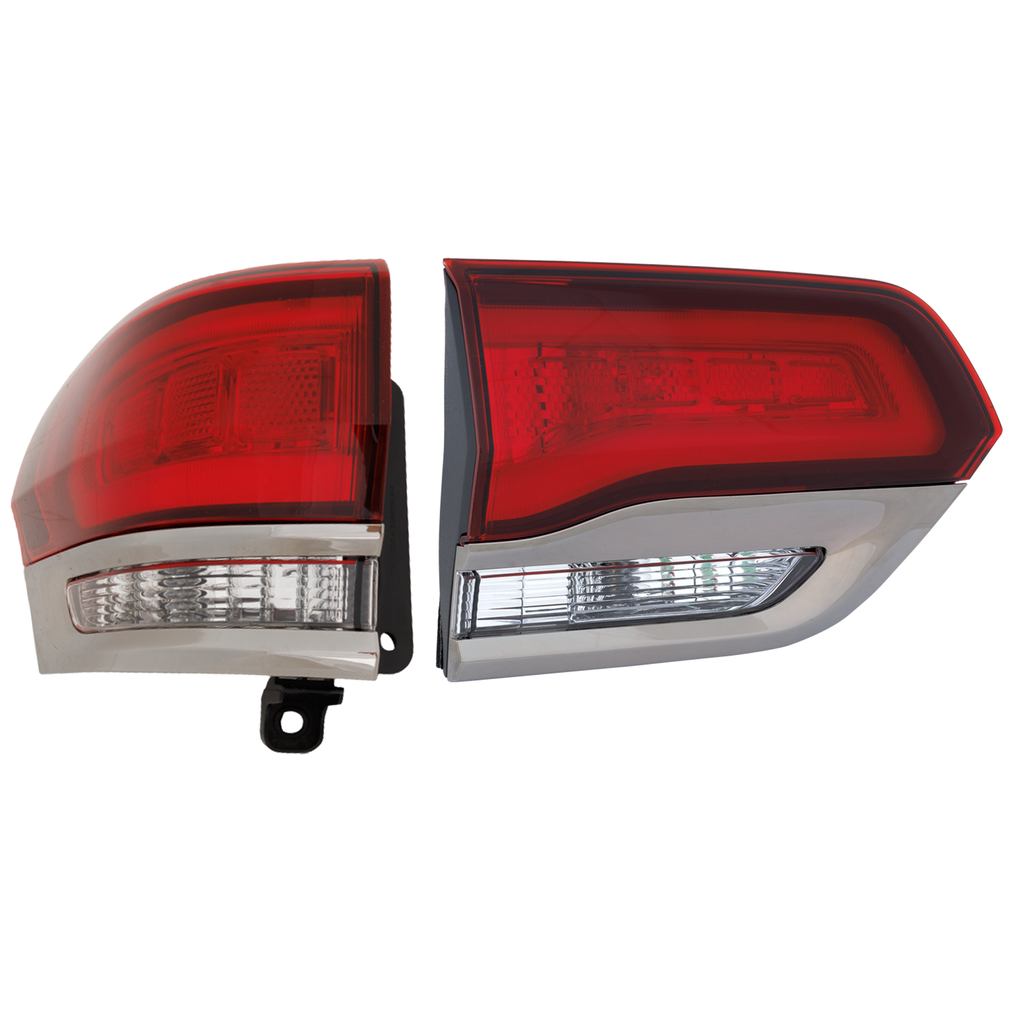 AM GRAND CHEROKEE 14-21 TAIL LAMP LH Inner and Outer Assembly Halogen Laredo Limited Overland Summit Models w Silver Trim w o Platinum Insert CAPA SKU SET RJ73010012Q Partslink CH2802114C CH2804118C OEM 68289997AA 68289999AB