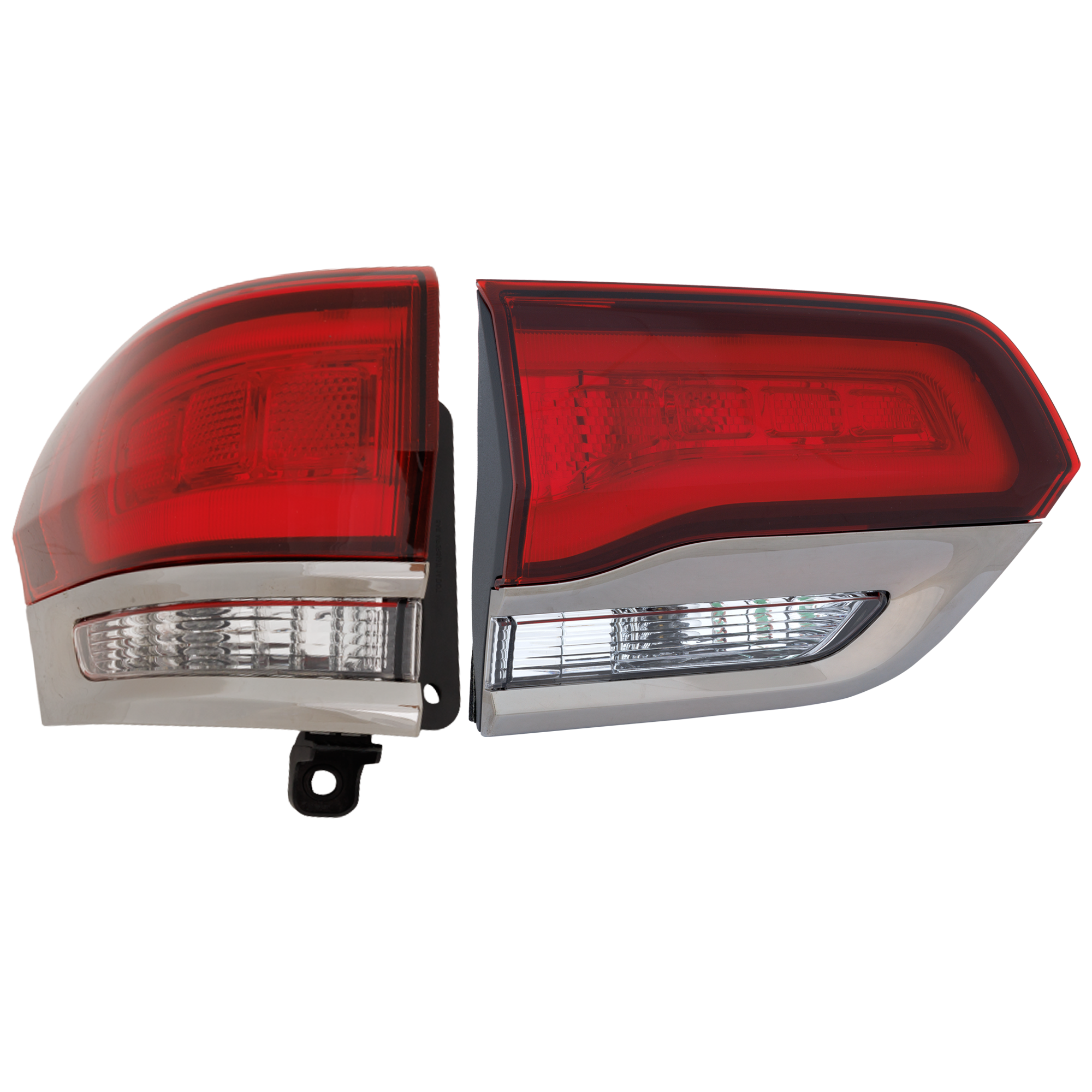 AM GRAND CHEROKEE 14-21 TAIL LAMP LH Inner and Outer Assembly Halogen Laredo Limited Overland Summit Models w Silver Trim w o Platinum Insert SKU SET RJ73010012 Partslink CH2802114 CH2804118 OEM 68289997AA 68289999AB
