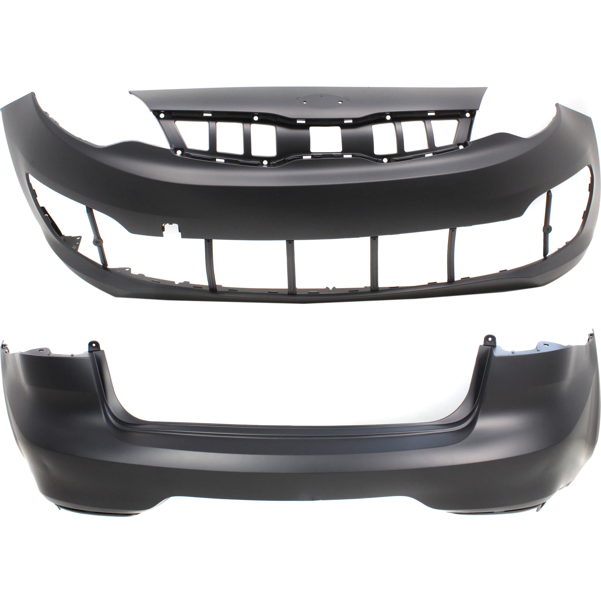 AM RIO 16-17 FRONT AND REAR BUMPER COVER Primed Sedan w o parking aid sensor holes SKU SET RK01030002P