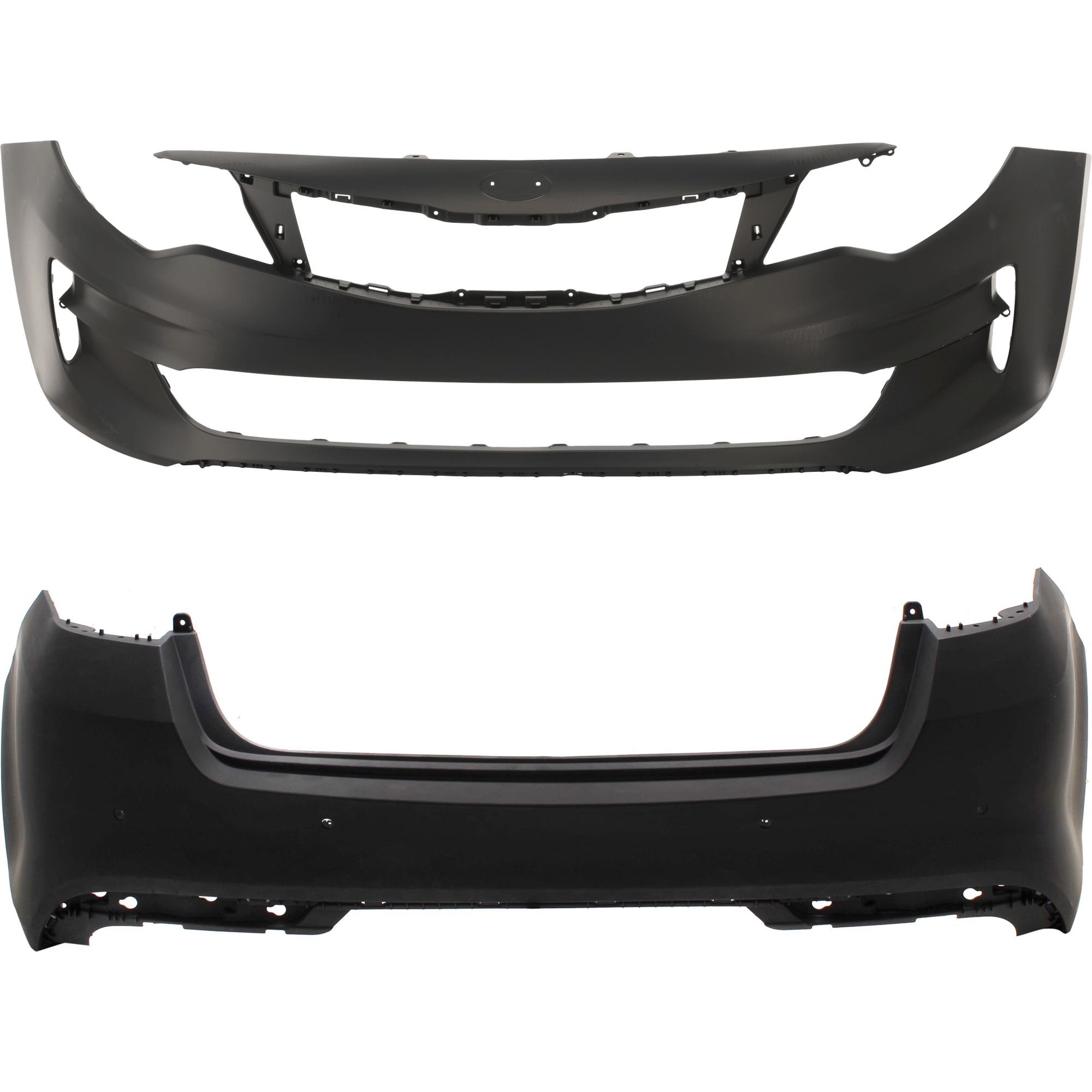 AM OPTIMA 16-18 FRONT AND REAR BUMPER COVER Primed Exc. Hybrid Model USA Built Vehicle Standard Type Front w o parking aid sensor holes Rear w parking aid sensor holes CAPA SKU SET RK01030004PQ Partslink KI1000182C KI1100205C OEM 86511D5000-86610D5020