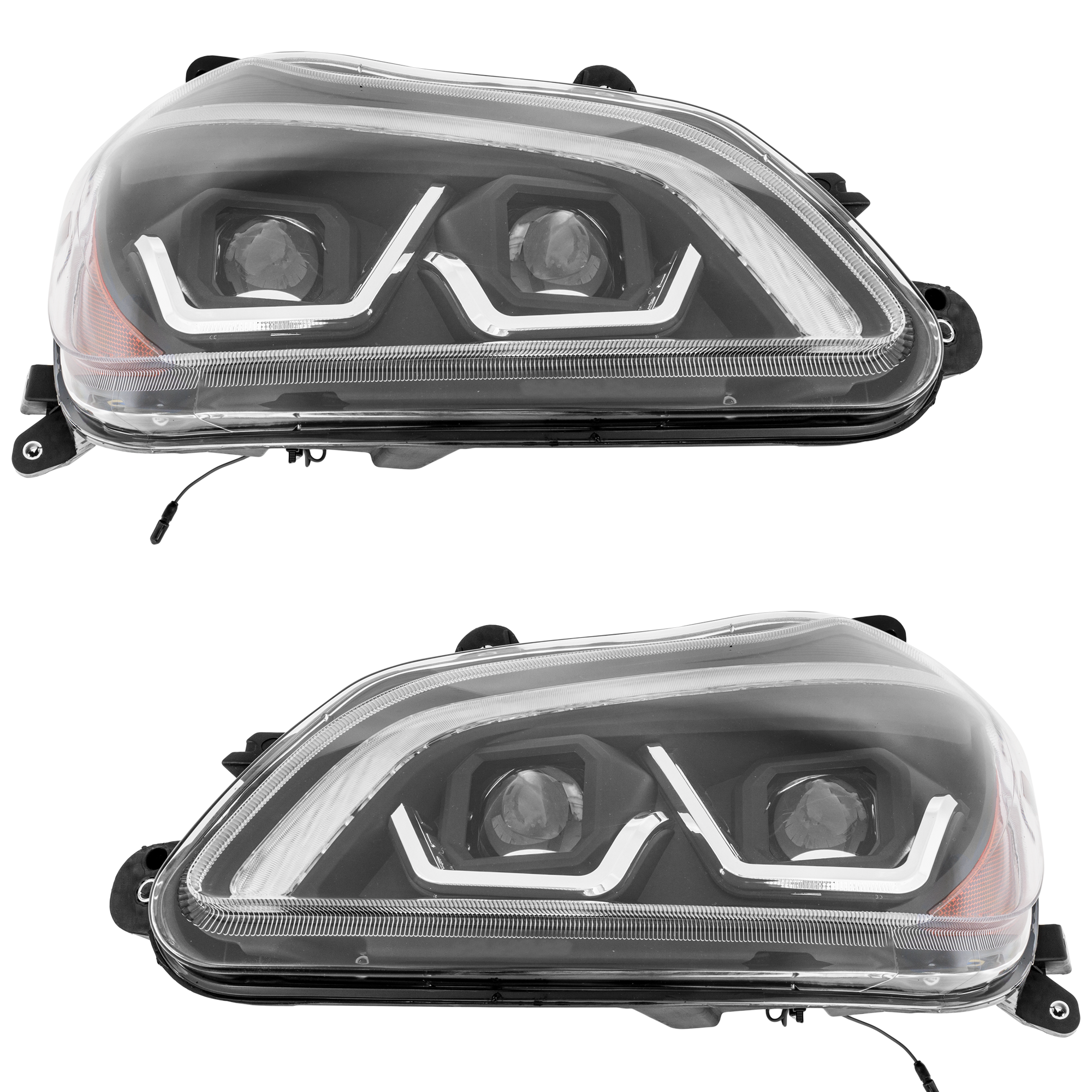 AM T680 HD TRUCK 13-22 HEAD LAMP RH AND LH Assembly Performance LED w Black LED Strip 12V SKU SET RK10010069 HDU OEM P54610310000 P54610310000R