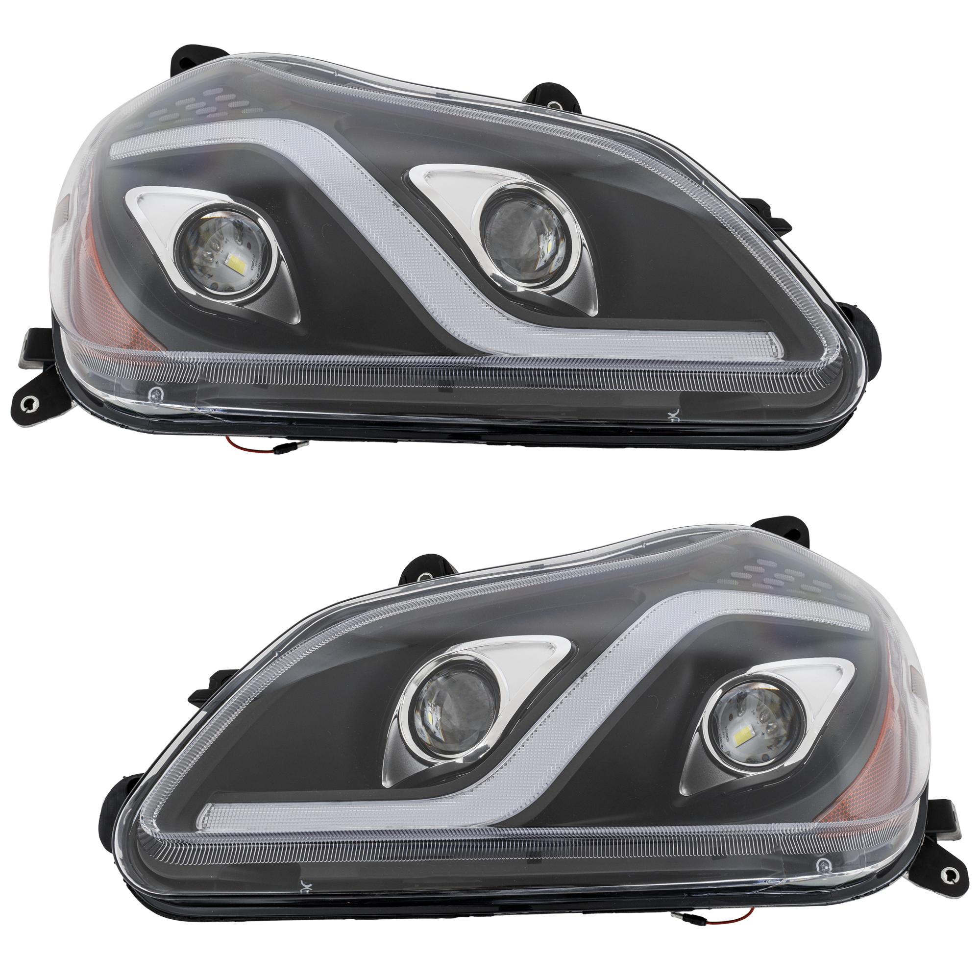 AM T680 HD TRUCK 13-22 HEAD LAMP RH AND LH Assembly Performance LED w Long Black LED Strip 12V SKU SET RK10010073 HDU OEM P54610310000 P54610310000R