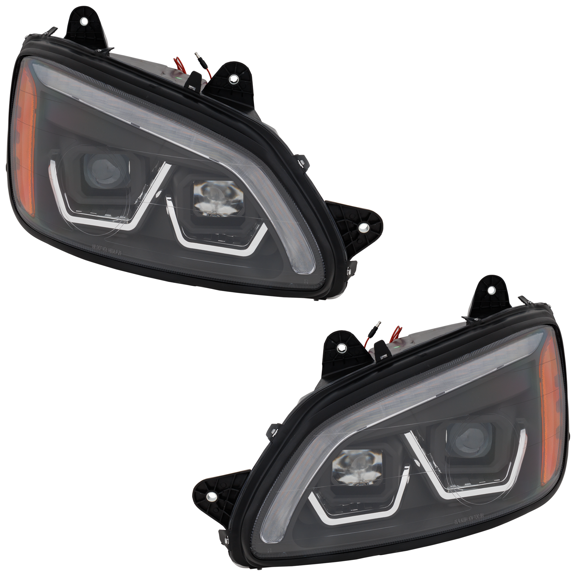 AM T660-08-16 HEAD LAMP RH AND LH Assembly Performance Halogen w Yellow White LED Black Strip 12V SKU SET RK10010075 HDA OEM P541059100 P541059100R