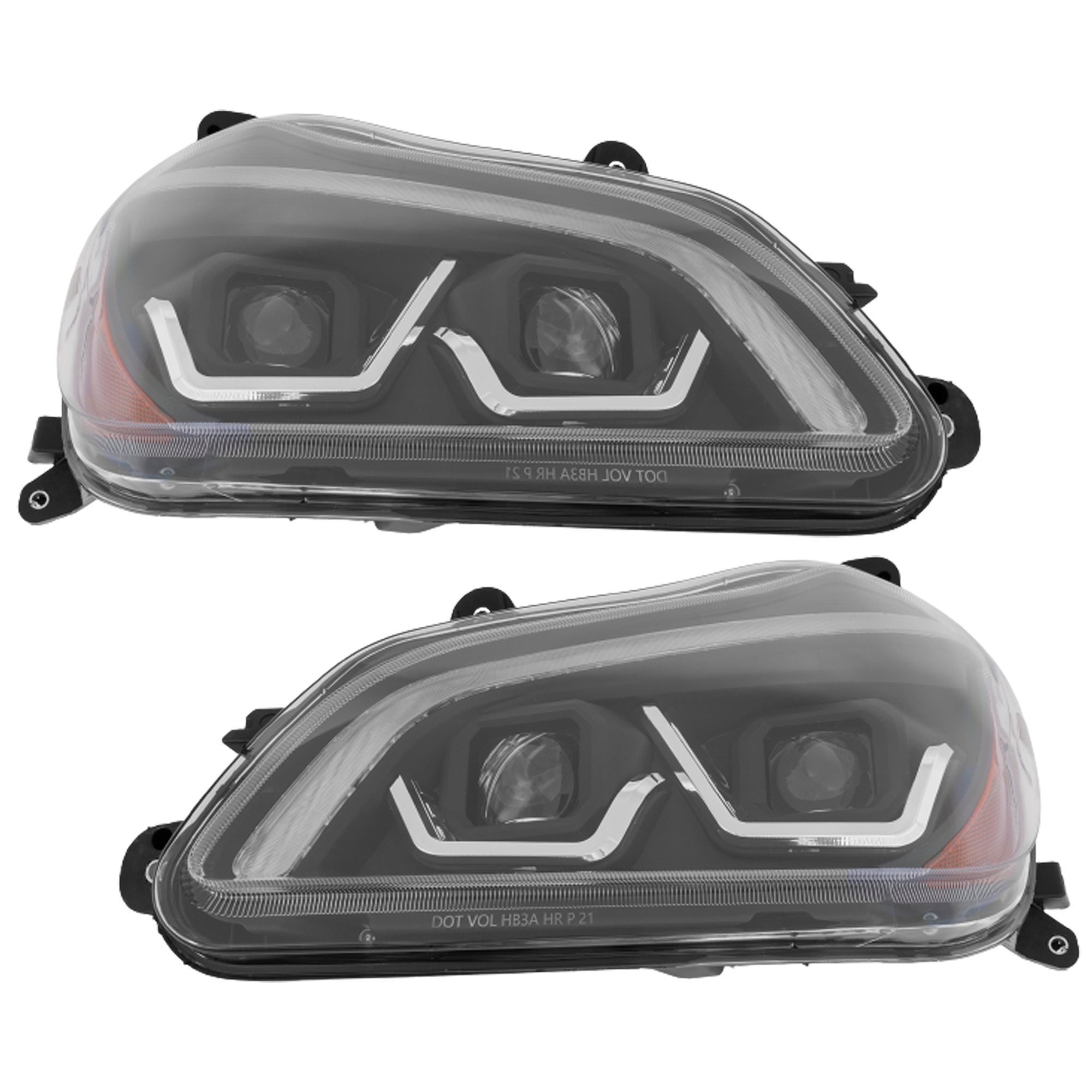 AM T680 HD TRUCK 13-22 HEAD LAMP RH AND LH Assembly LED Performance Yellow Flow White LED Black Strip 12V SKU SET RK10010083A HD OEM P54610310000 P54610310000R