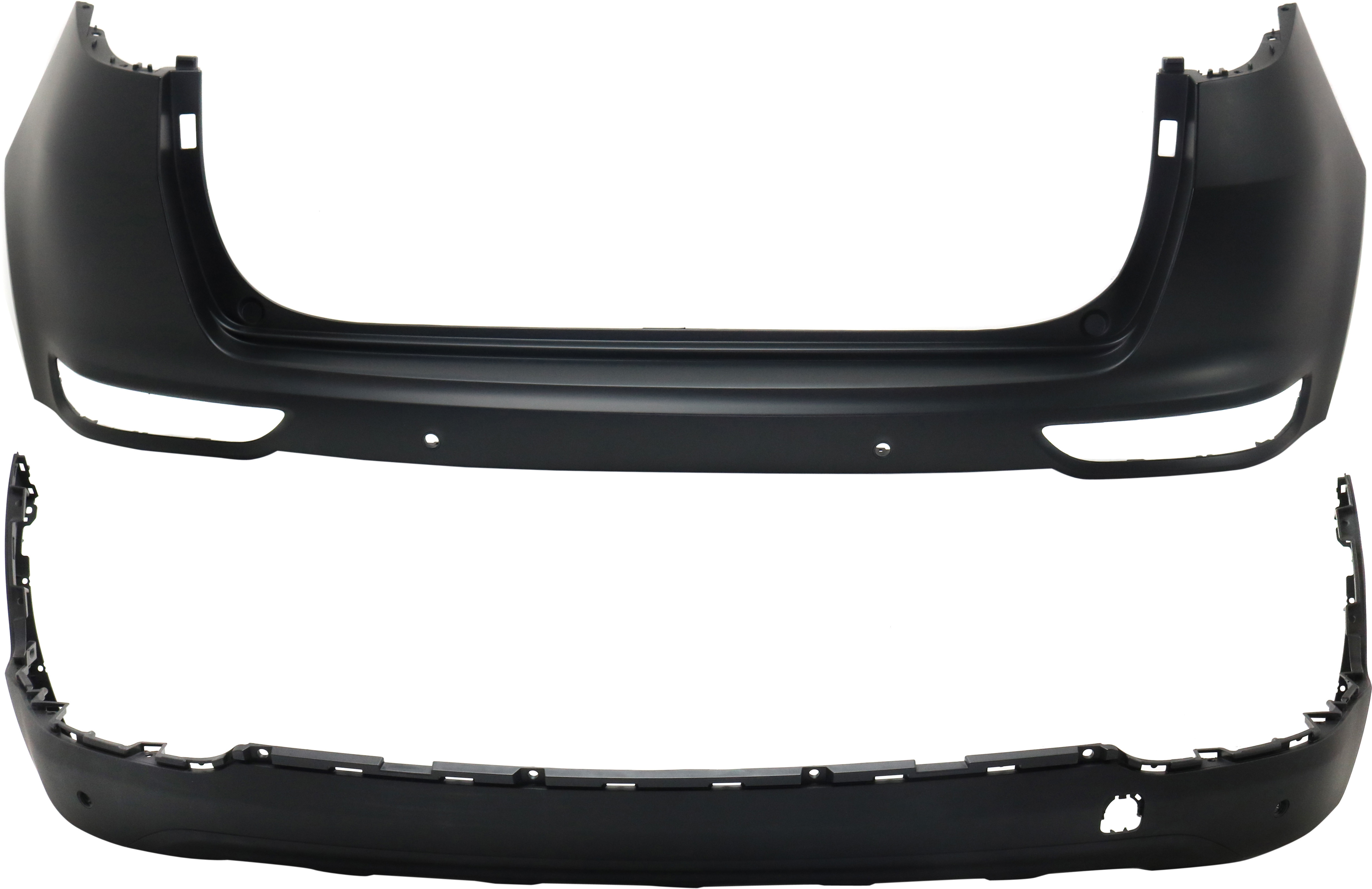 AM SPORTAGE 17-19 REAR BUMPER COVER Set of 2 Lower Textured EX LX Models w Parking Aid Snsr Holes SKU SET RK76010011P 2 Partslink KI1100207 KI1115110 OEM 86611D9100-86612D9100