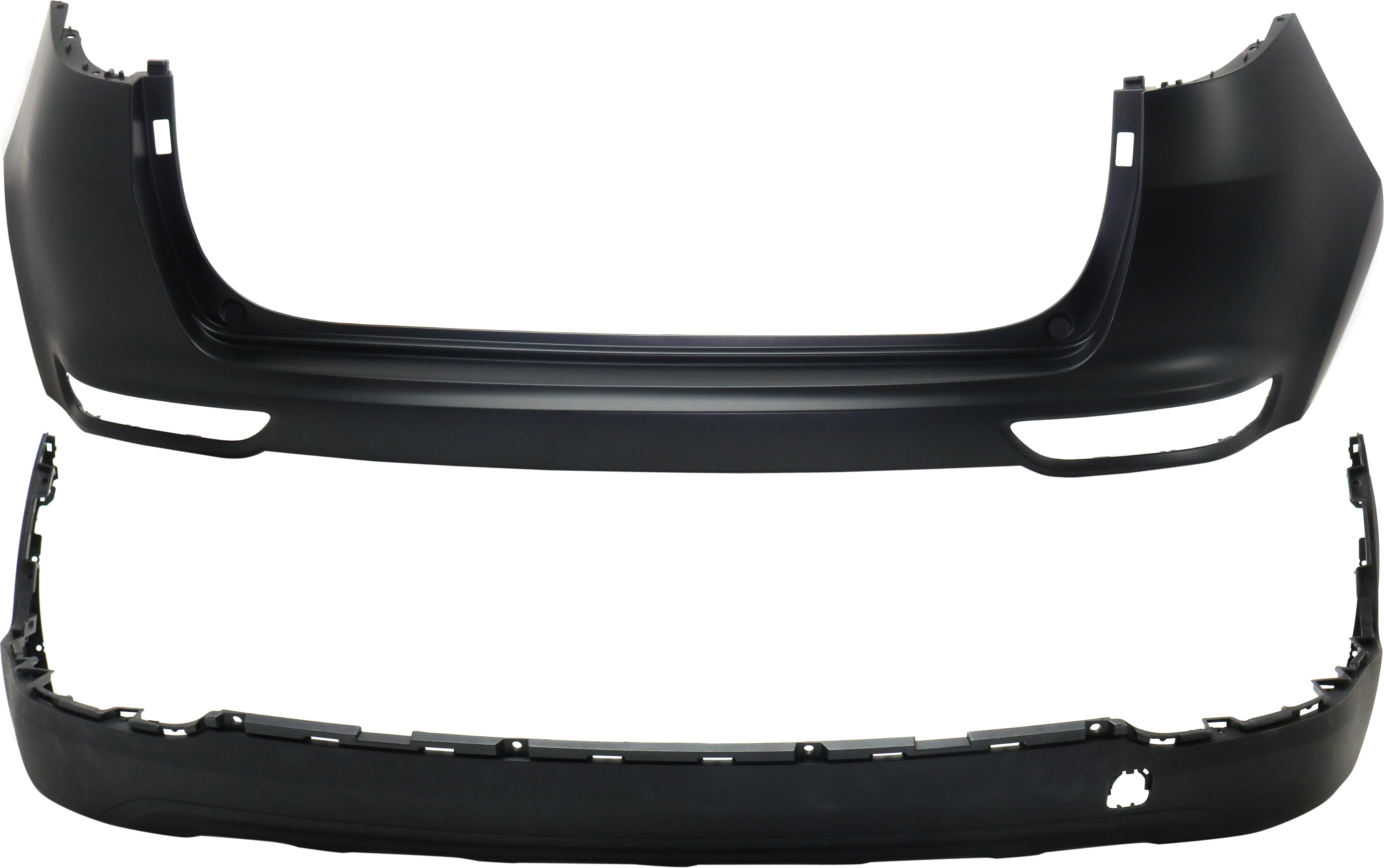 AM SPORTAGE 17-19 REAR BUMPER COVER Set of 2 Lower Textured EX LX Models w o Parking Aid Snsr Holes SKU SET RK76010012P 2 Partslink KI1100206 KI1115109 OEM 86611D9000-86612D9000