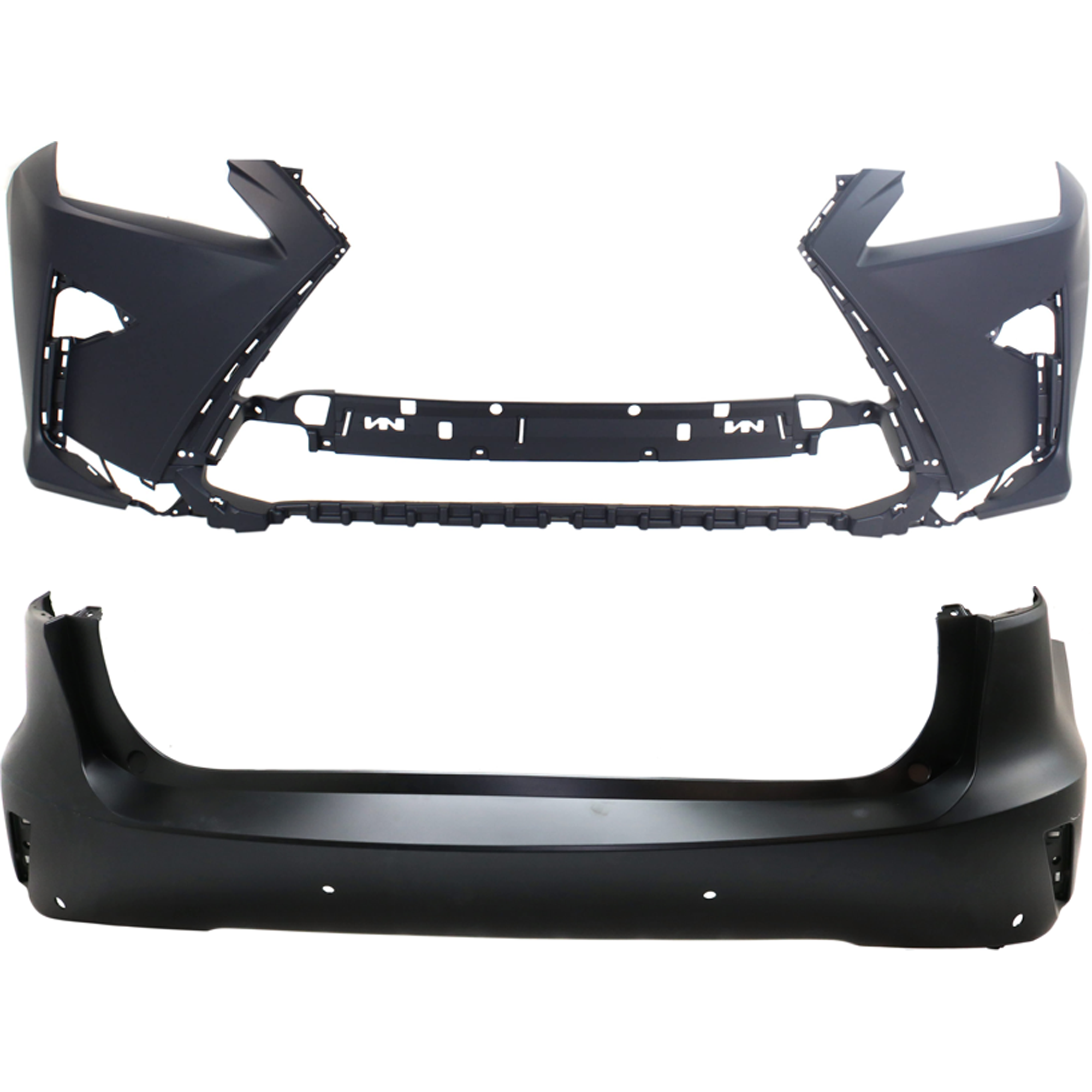 AM RX350 RX450H 16-19 FRONT AND REAR BUMPER COVER Primed w o HLW Holes and tow hook hole Front w o parking aid sensor holes Rear w parking aid sensor holes SKU SET RL01030007P A