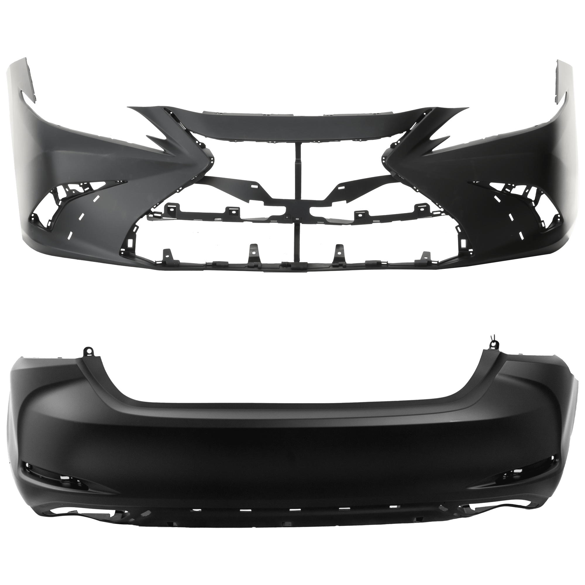AM ES350-19-24 FRONT AND REAR BUMPER COVER Primed CAPA SKU SET RL01030063PQ C Partslink LX1000358C LX1100210C OEM 521190X949-521590X924