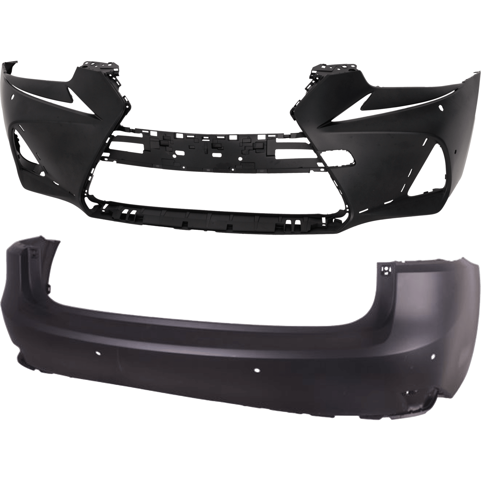 AM IS200T IS300 IS350-17-17 FRONT AND REAR BUMPER COVER Primed w F Sport Pkg w HLW and PDC Sensor Holes SKU SET RL01030120P A