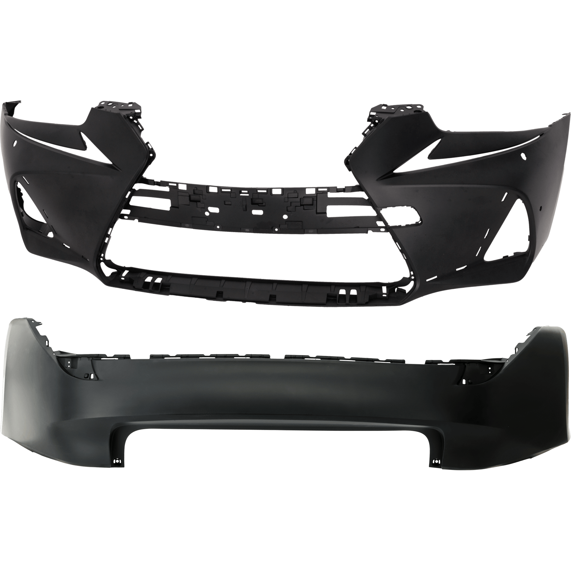 AM IS200T IS300 IS350-17-17 FRONT AND REAR BUMPER COVER Primed w F Sport Pkg w HLW Front w PDC Sensor Holes Rear w o PDC Sensor Holes SKU SET RL01030120P B