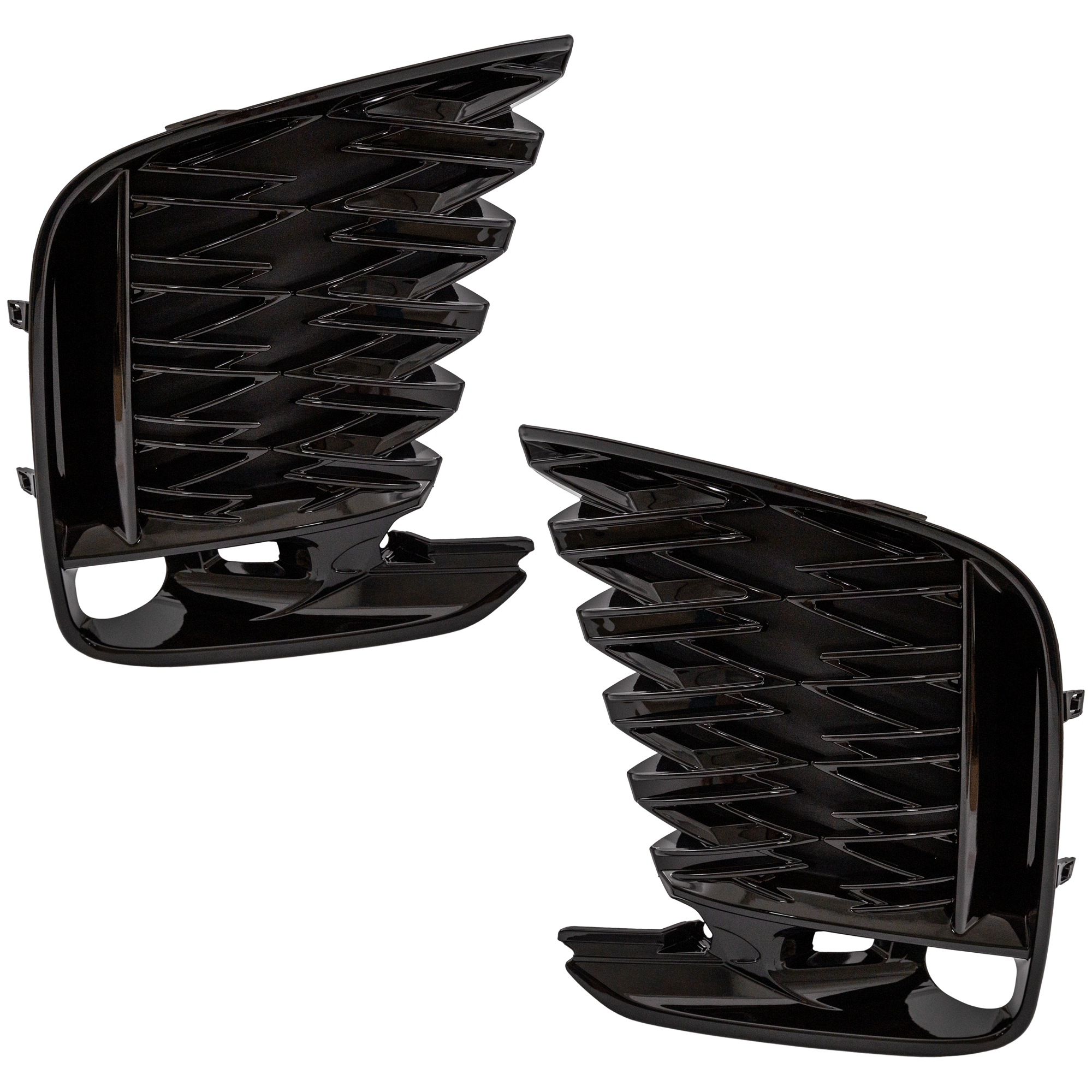 AM RX350 RX500H 23-24 FRONT BUMPER GRILLE RH AND LH Primed w F Sport Package and Cornering Lamps w o Parking Aid Sensor Holes SKU SET RL01530047 Partslink LX1038155 LX1039155 OEM 531030E080-531040E080