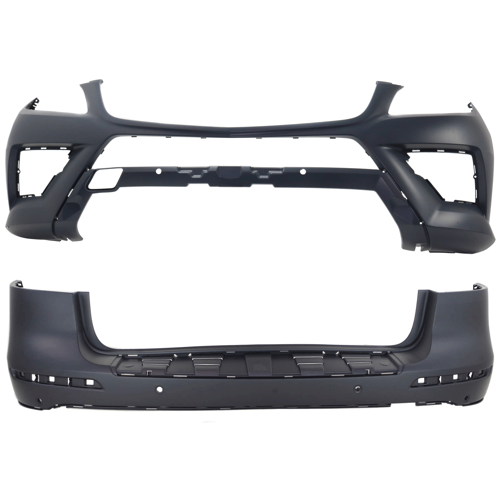 AM ML CLASS 12-15 FRONT AND REAR BUMPER COVER Primed Exc. ML63 AMG Model w AMG Styling Pkg w o HLW Front w o Parktronic Holes Rear w Parktronic Holes SKU SET RM01030039P A