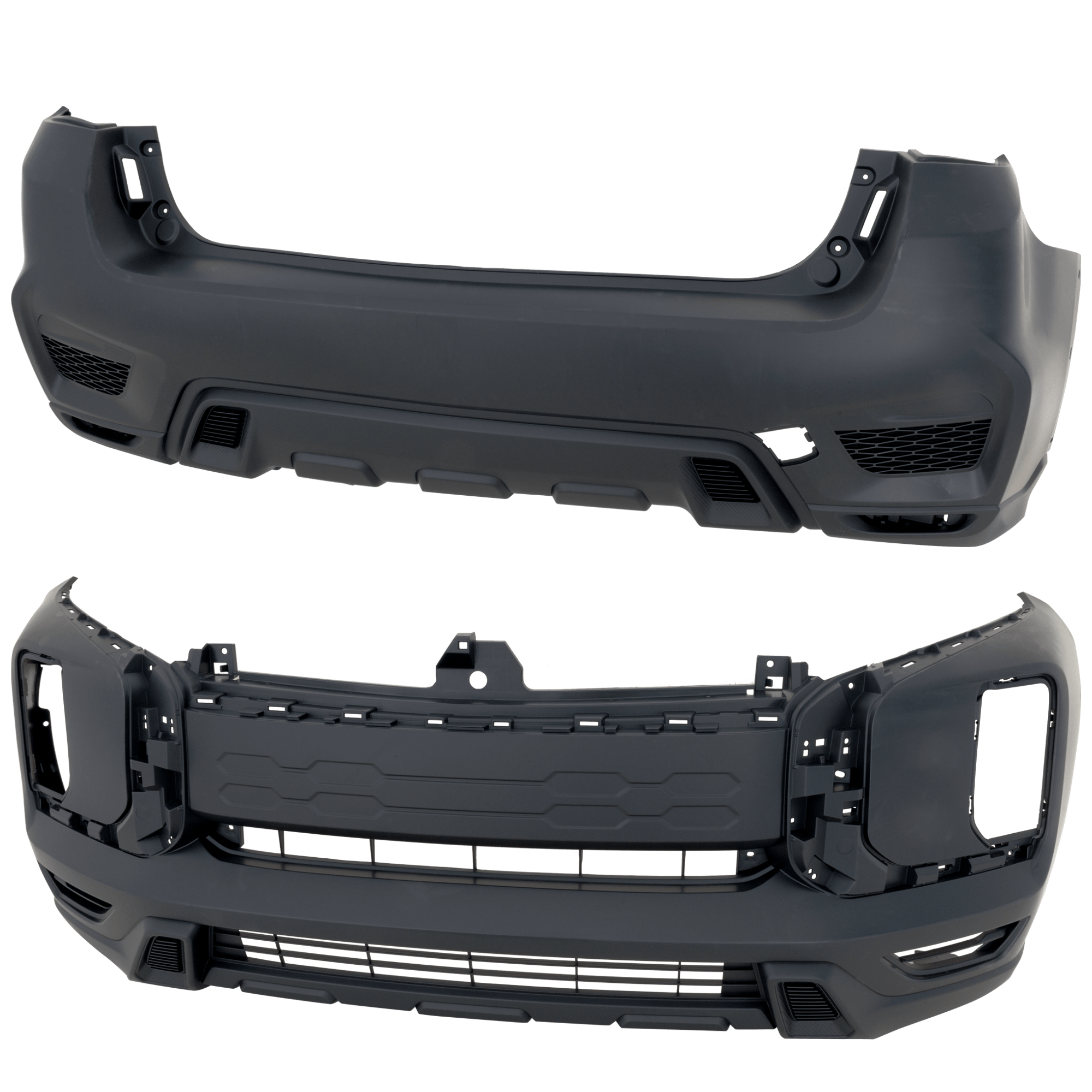 AM OUTLANDER SPORT RVR 21-24 FRONT AND REAR BUMPER COVER Primed CAPA SKU SET RM01030163PQ Partslink MI1000351C MI1100310C OEM 62022WE10P 62022W030P 6410F479