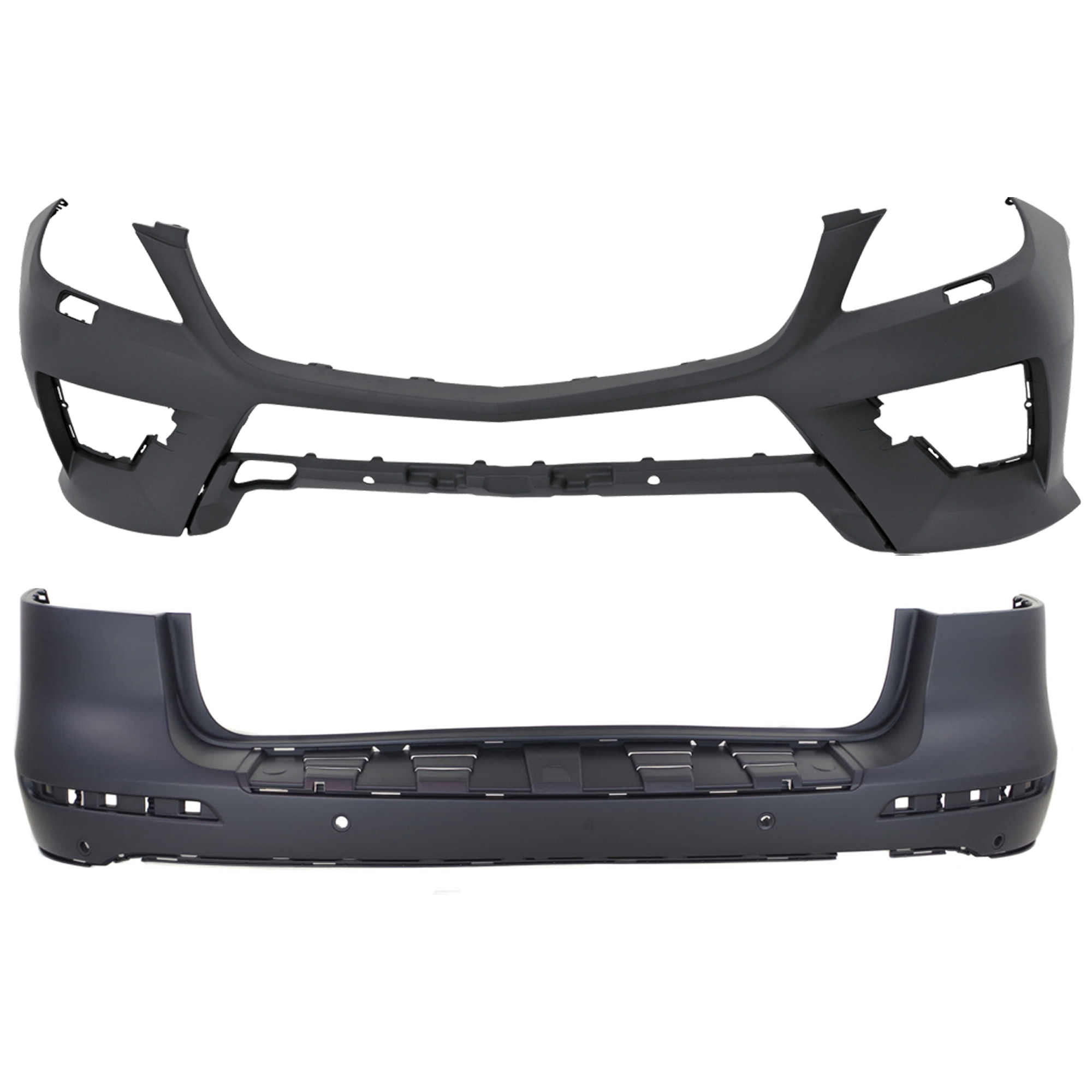 AM ML350 ML550-12-14 FRONT AND REAR BUMPER COVER Primed ML Class w AMG Styling Pkg S Class w o AMG Styling Pkg w HLW Holes Front w o Parktronic Holes Rear w Parktronic Holes SKU SET RM01030165P A