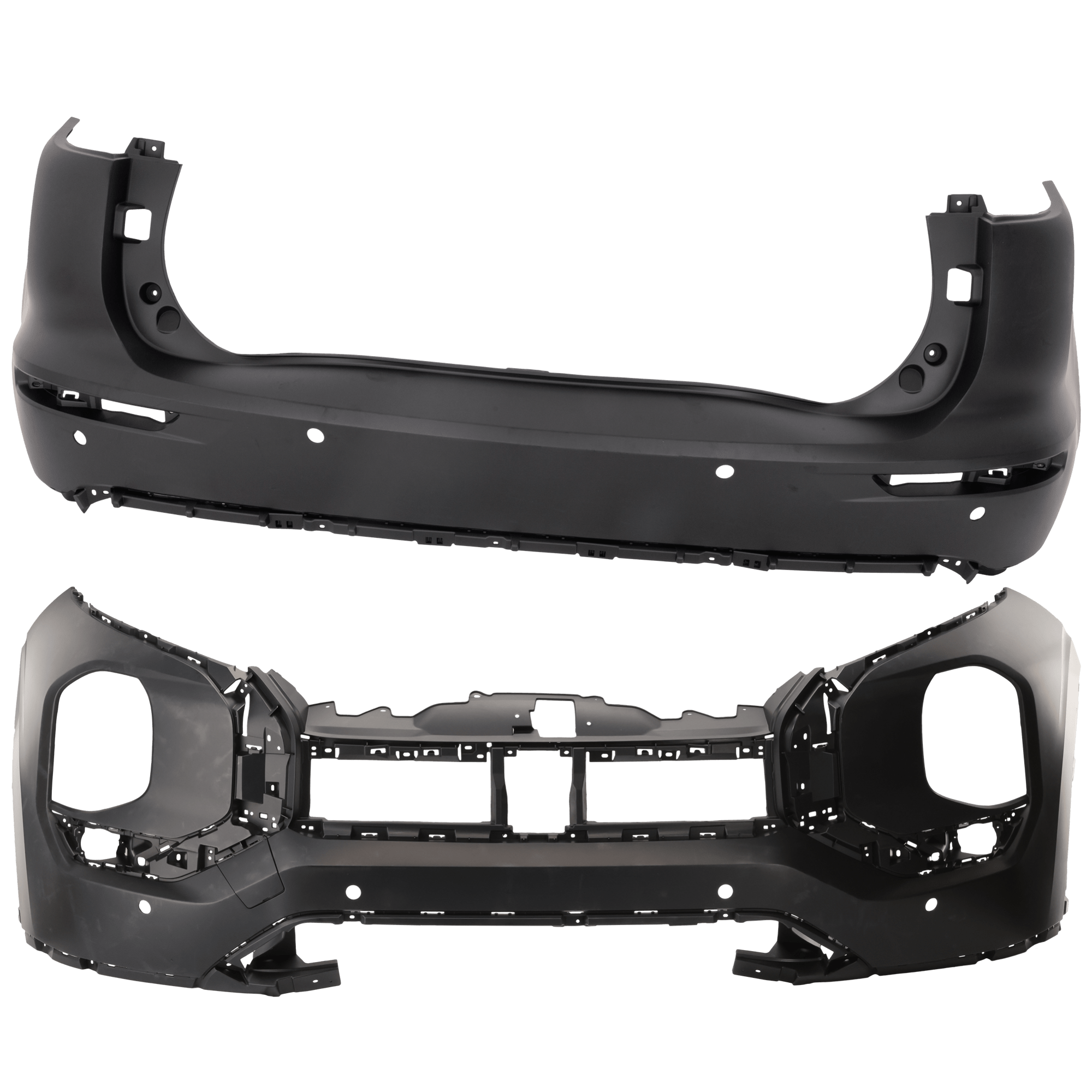 AM OUTLANDER 22-24 FRONT AND REAR BUMPER COVER Primed CAPA SKU SET RM01030204PQ Partslink MI1000354C MI1100315C OEM 62012W270P 85012W050P