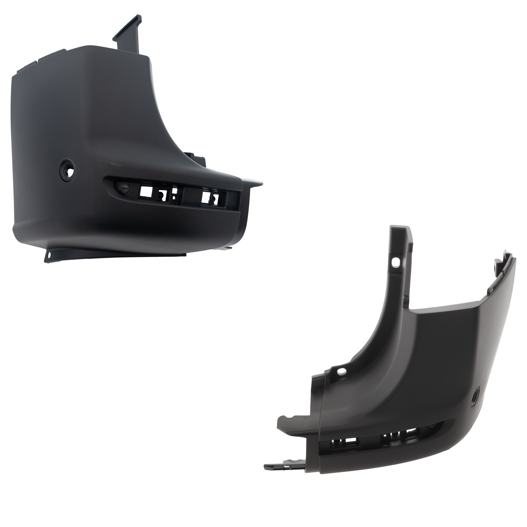 AM MERCEDES BENZ SPRINTER 19-22 REAR BUMPER END RH AND LH Textured Black w Blind Spot Detection w Parking Aid Sensor Holes SKU SET RM76110009 Partslink MB1116102 MB1117102 OEM 90788544009K83-90788545009K83