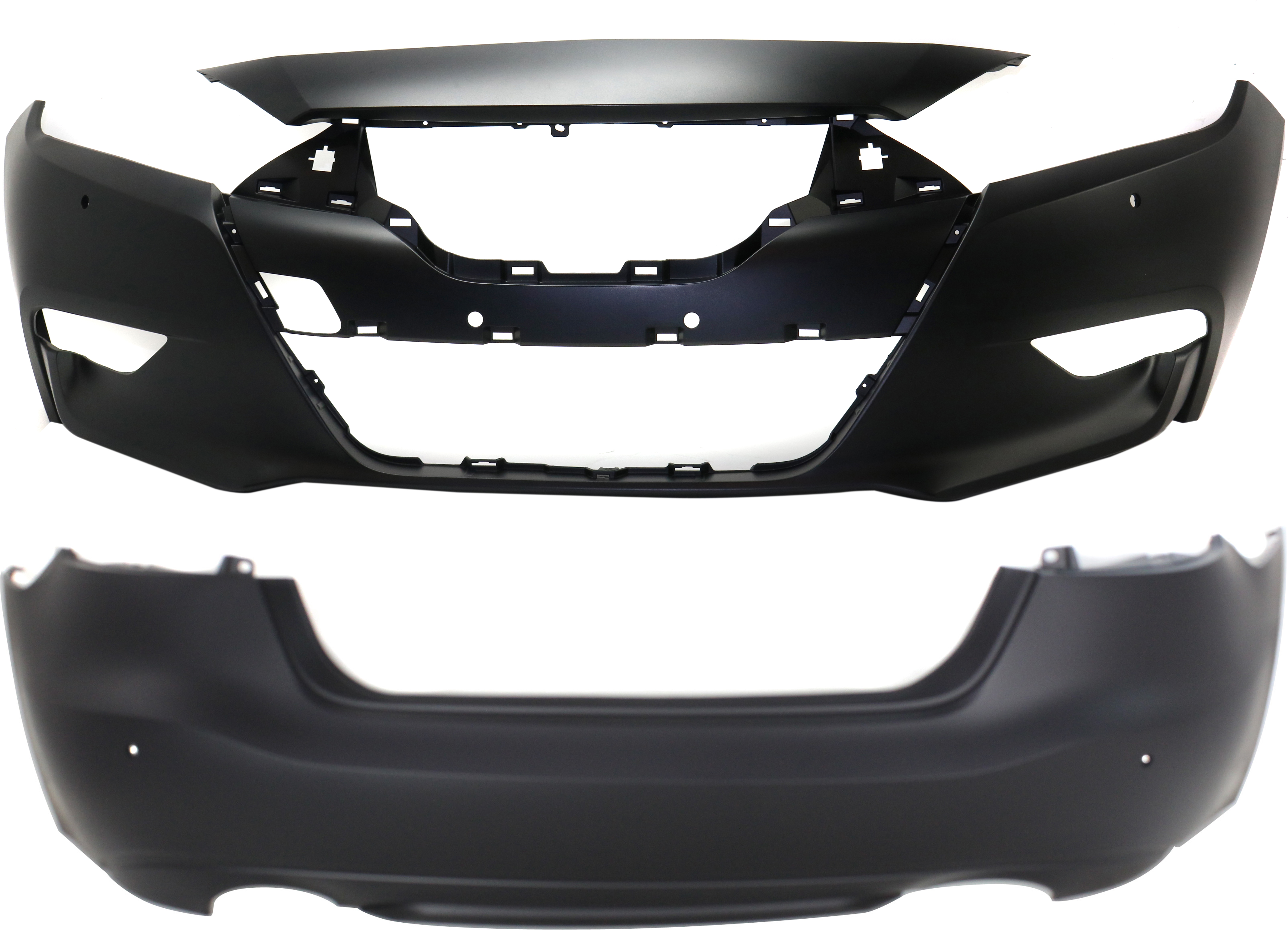 AM MAXIMA 16-18 FRONT AND REAR BUMPER COVER Primed Platinum SL SR SV Models CAPA SKU SET RN01030002PQ 2 Partslink NI1000310C NI1100308C OEM 620224RB1H 850224RB0H