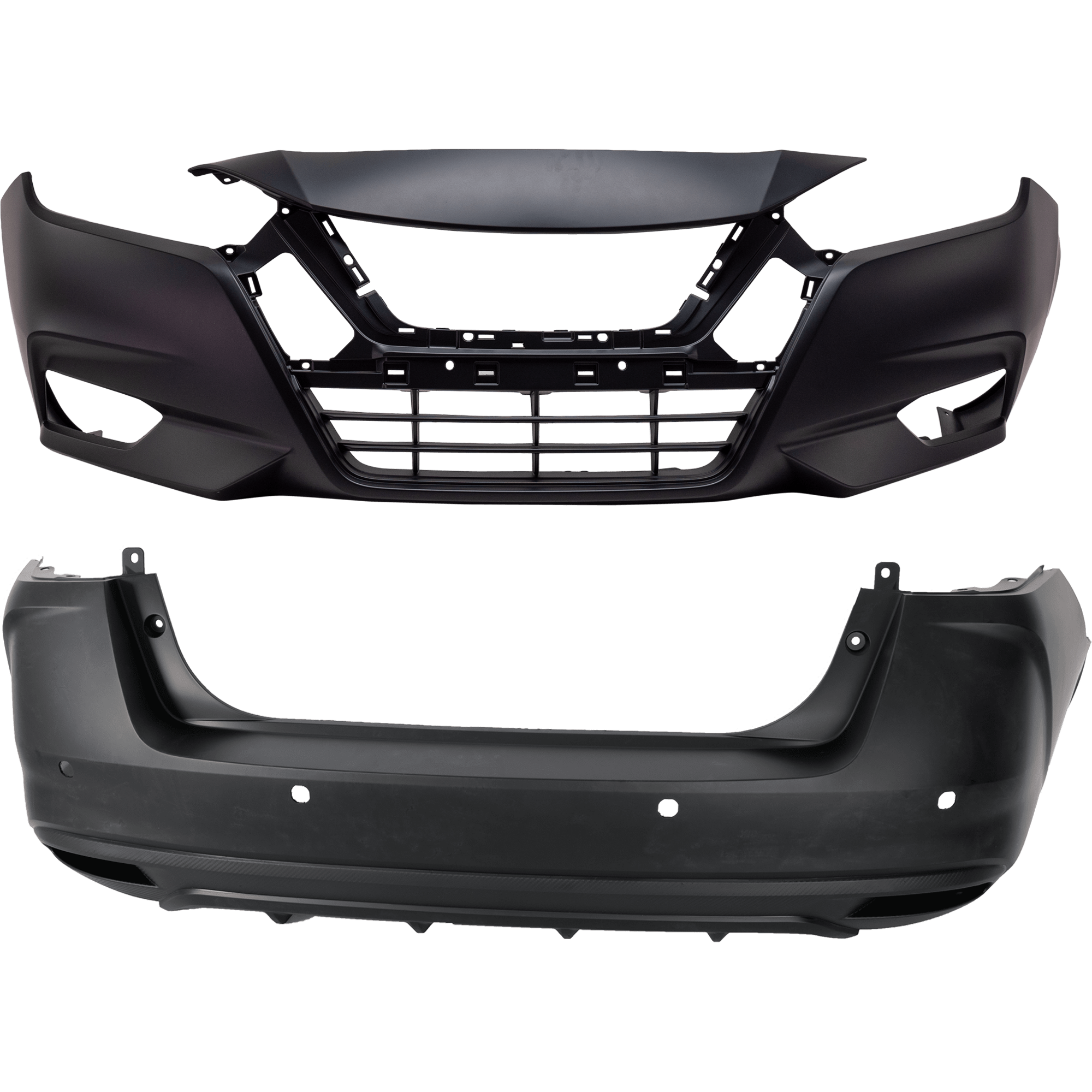 AM VERSA 20-22 FRONT AND REAR BUMPER COVER Primed w o mounting bracket s CAPA SKU SET RN01030031PQ Partslink NI1000333C NI1100340C OEM 620225EE0J 850225EE0J