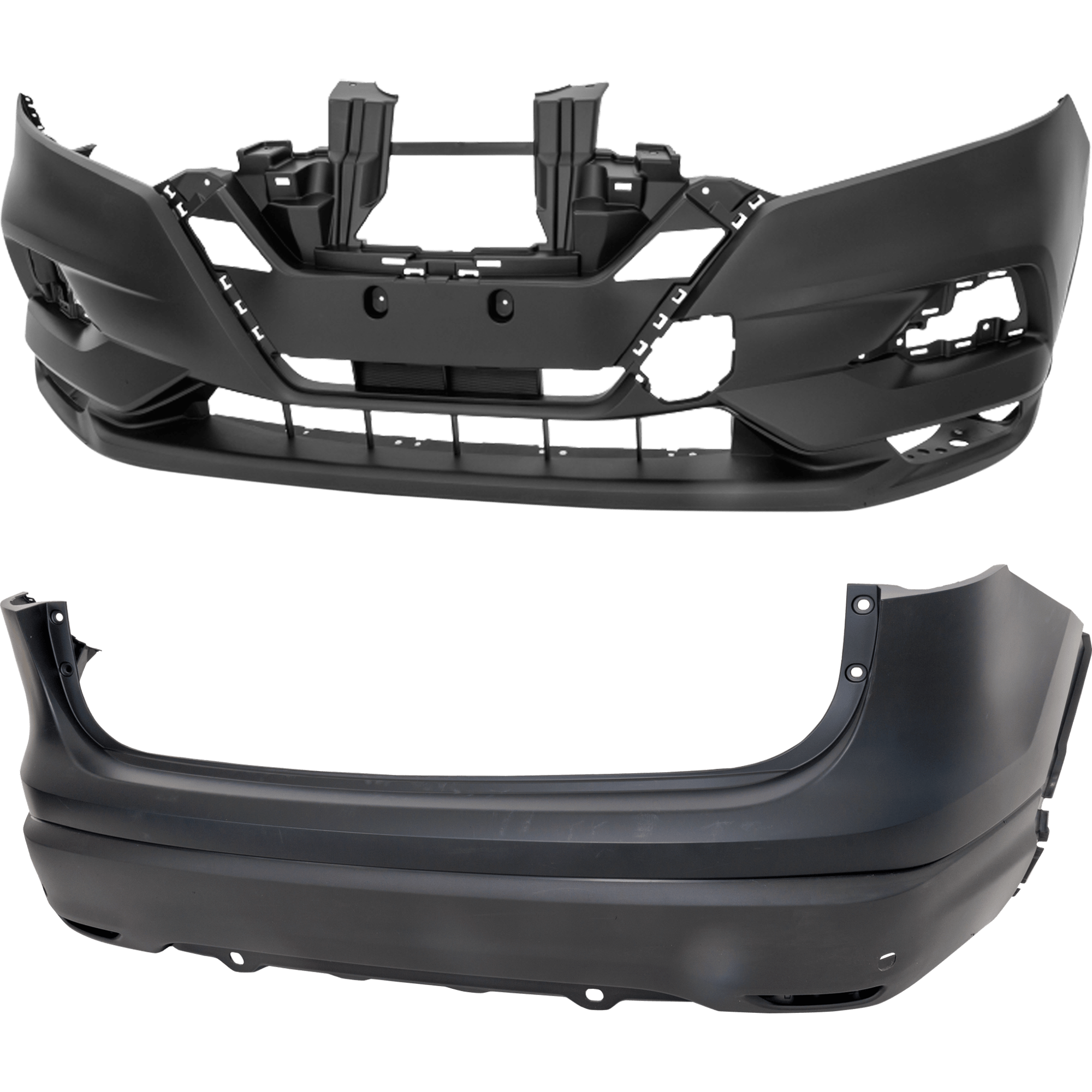 AM ROGUE SPORT 20-22 FRONT AND REAR BUMPER COVER Front Primed Rear Upper Primed Lower Textured SL SV Models w Parking Aid Sensor Holes CAPA SKU SET RN01030035PQ Partslink NI1000332C NI1100341C OEM 620226MR0H 850226MM0H