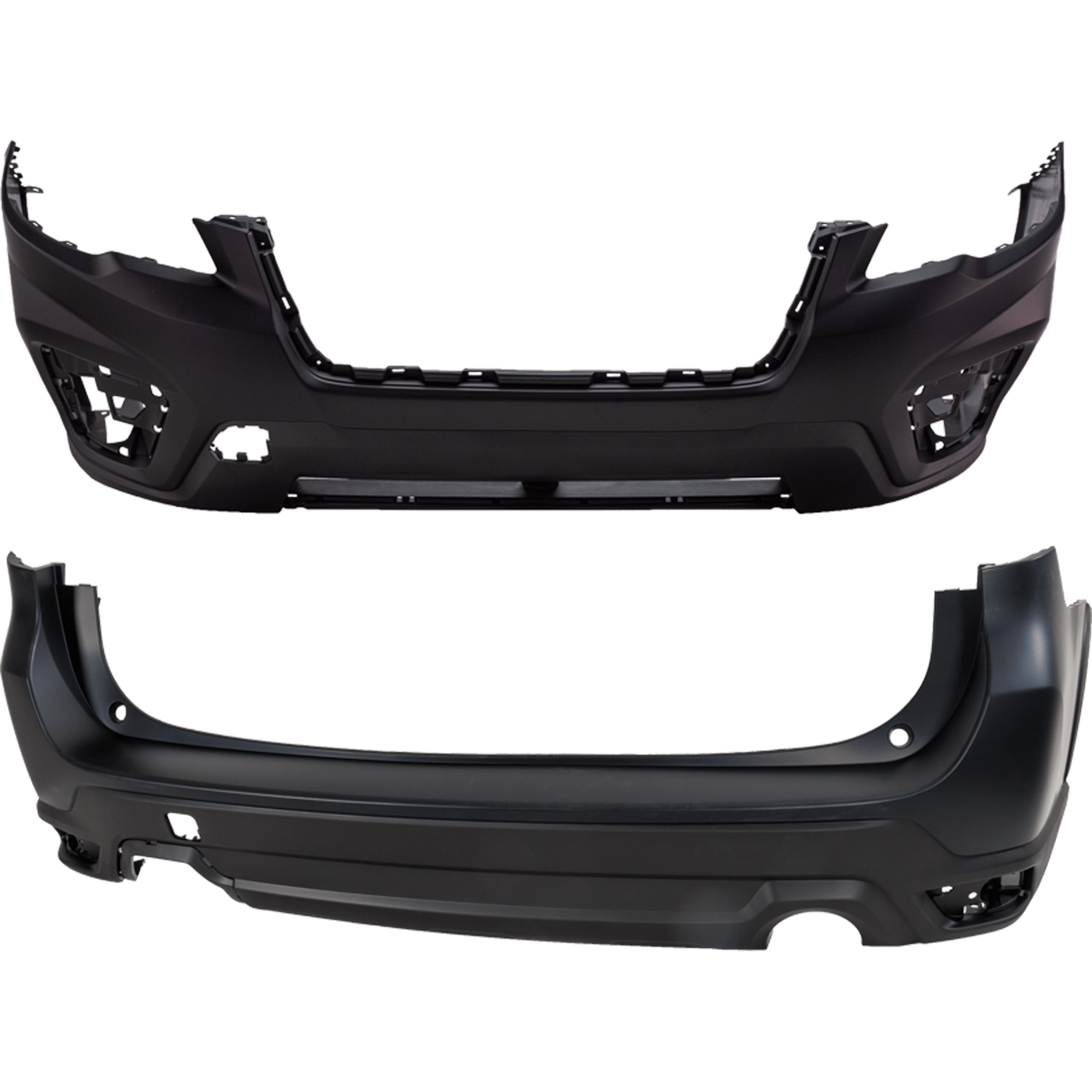 AM FORESTER 19-21 FRONT AND REAR BUMPER COVER Primed Base Convenience Limited Premium Models w o Object Sensor Holes CAPA SKU SET RS01030009PQ B Partslink SU1000191C SU1100194C OEM 57704SJ010-57704SJ301