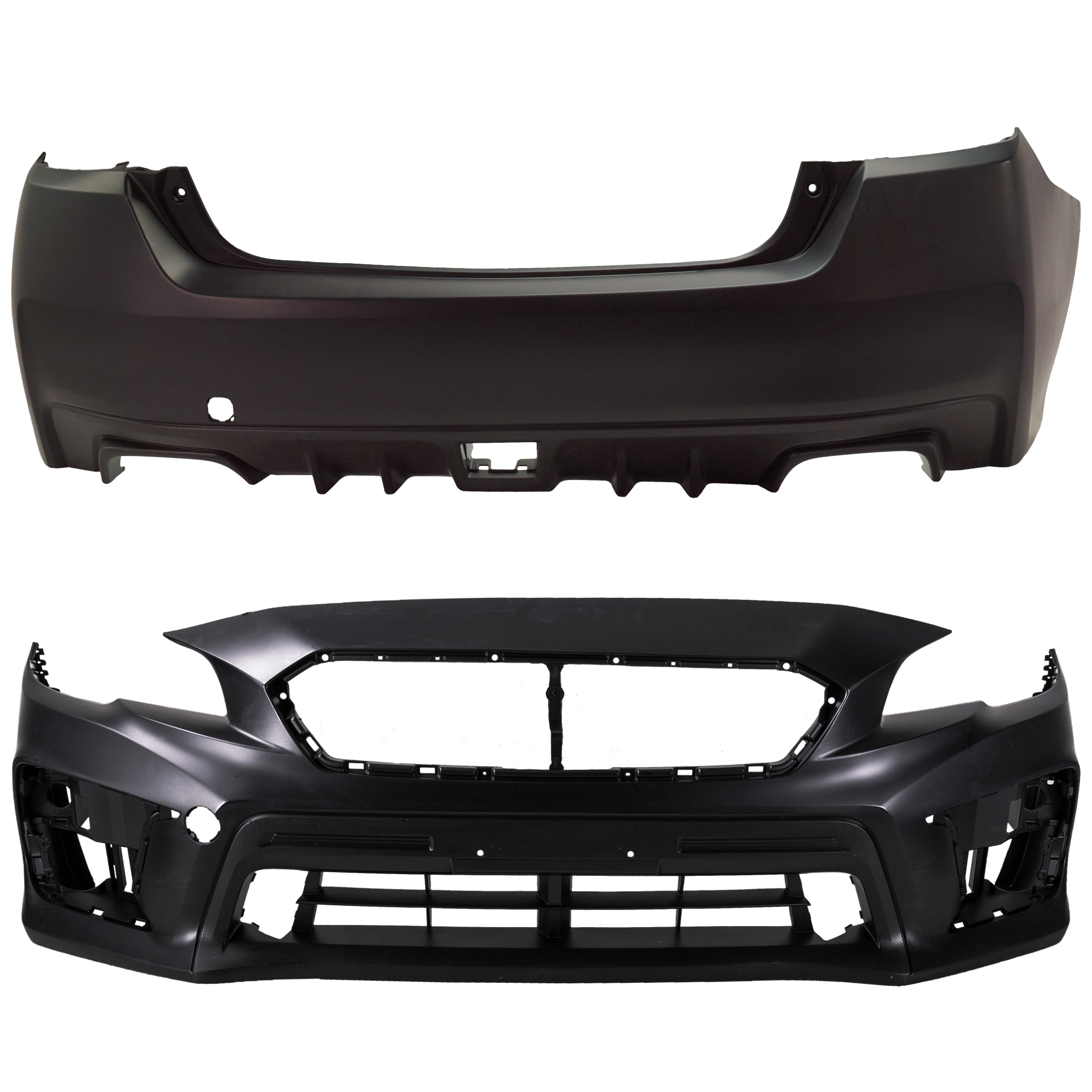 AM WRX 18-21 FRONT AND REAR BUMPER COVER Primed SKU SET RS01030010P B Partslink SU1000190 SU1100173 OEM 57704VA022-57704VA050