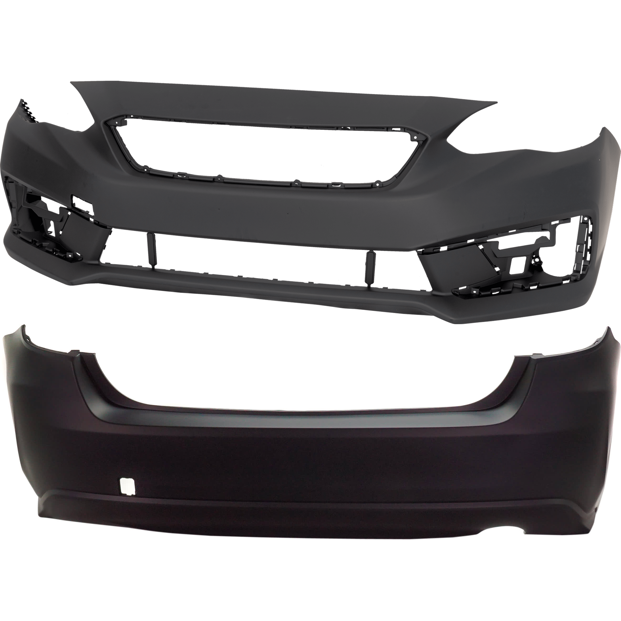 AM IMPREZA 20-23 FRONT AND REAR BUMPER COVER Primed Sedan w o Object Sensor Holes CAPA SKU SET RS01030013PQ C Partslink SU1000193C SU1100183C OEM 57704FL11A 57704FL21A