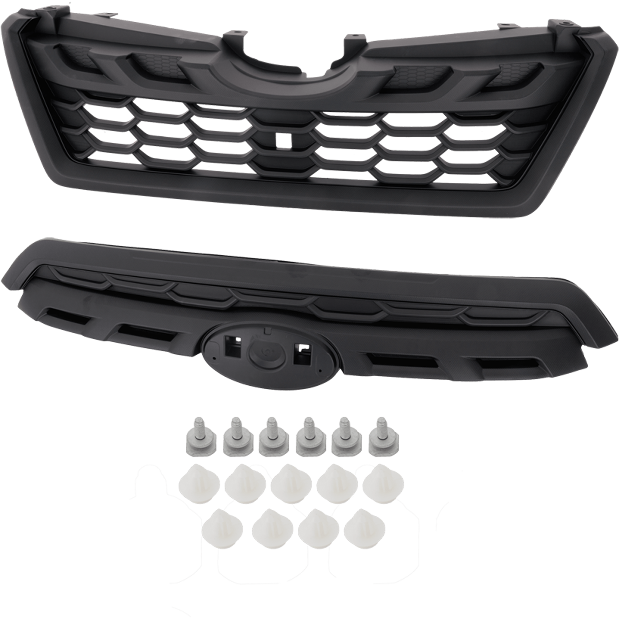 AM FORESTER 22-24 GRILLE Upper and Lower Set of 2 Textured Black w Emblem Wilderness Model SKU SET RS07010050 A