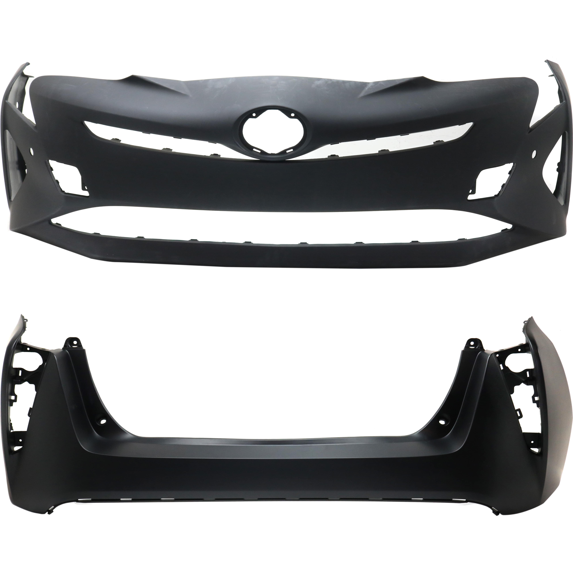 AM PRIUS 16-18 FRONT AND REAR BUMPER COVER Primed Front w parking aid sensor holes Rear w o parking aid sensor holes CAPA SKU SET RT01030004PQ B Partslink TO1000419C TO1100319C OEM 5211947964-5215947913