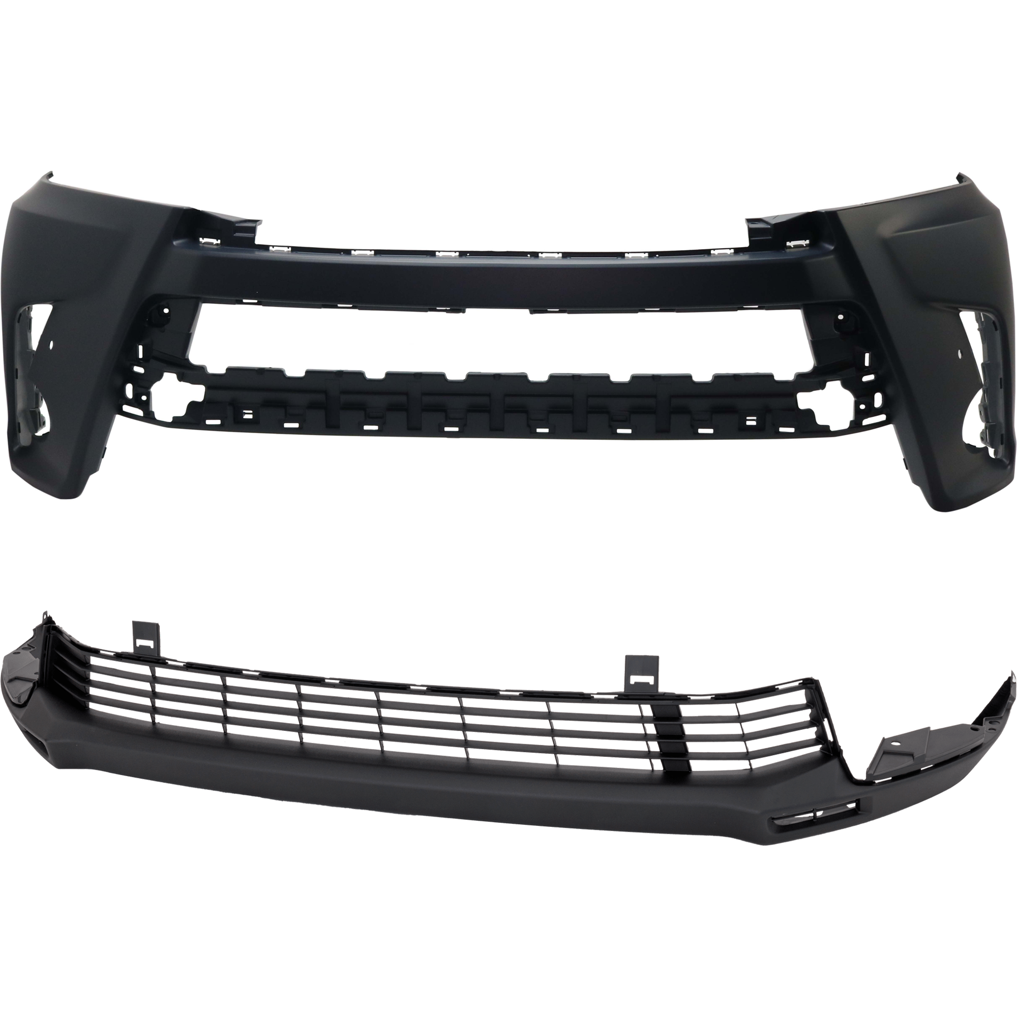 AM HIGHLANDER 17-19 FRONT BUMPER COVER Upper and Lower Upper Primed Lower Textured w Object Sensor Holes CAPA SKU SET RT01030010PQ Partslink TO1000428C TO1015111C OEM 521190E938-521290E030