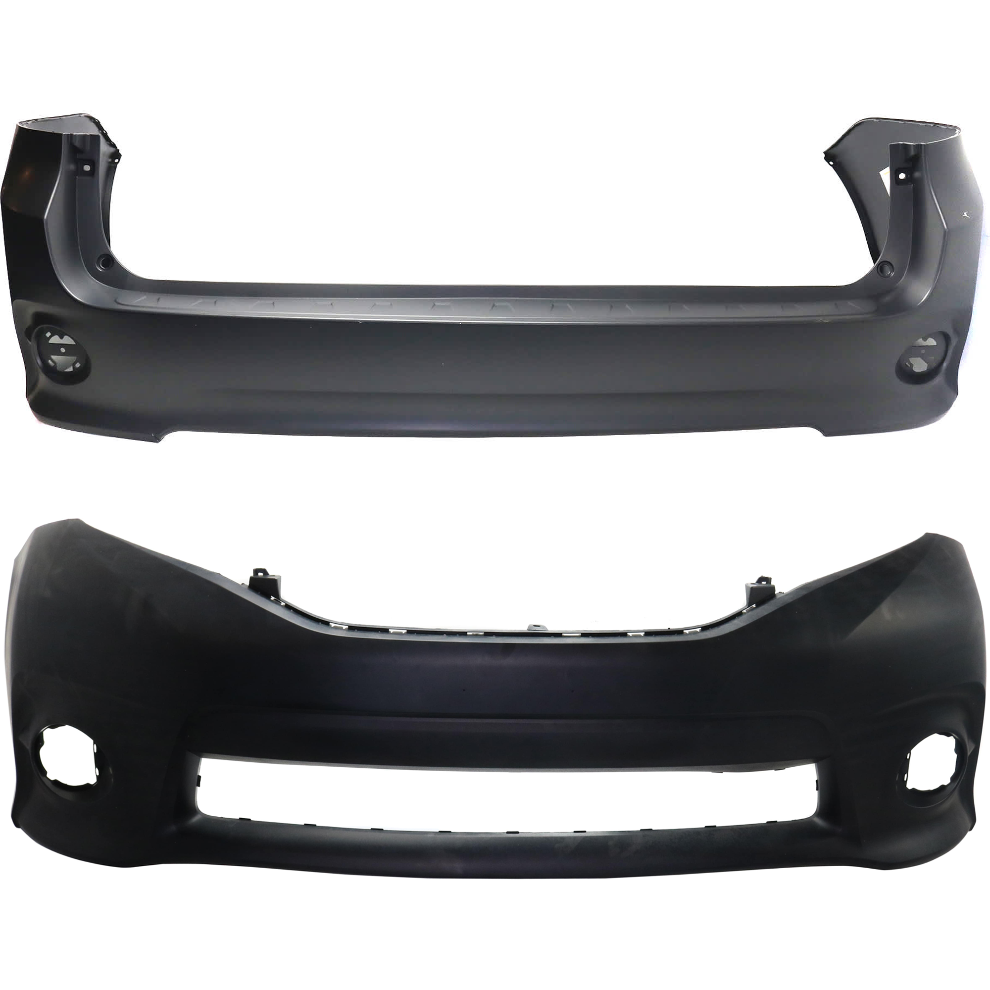 AM SIENNA 11-17 FRONT AND REAR BUMPER COVER Primed SE Model w o parking aid sensor holes SKU SET RT01030014P