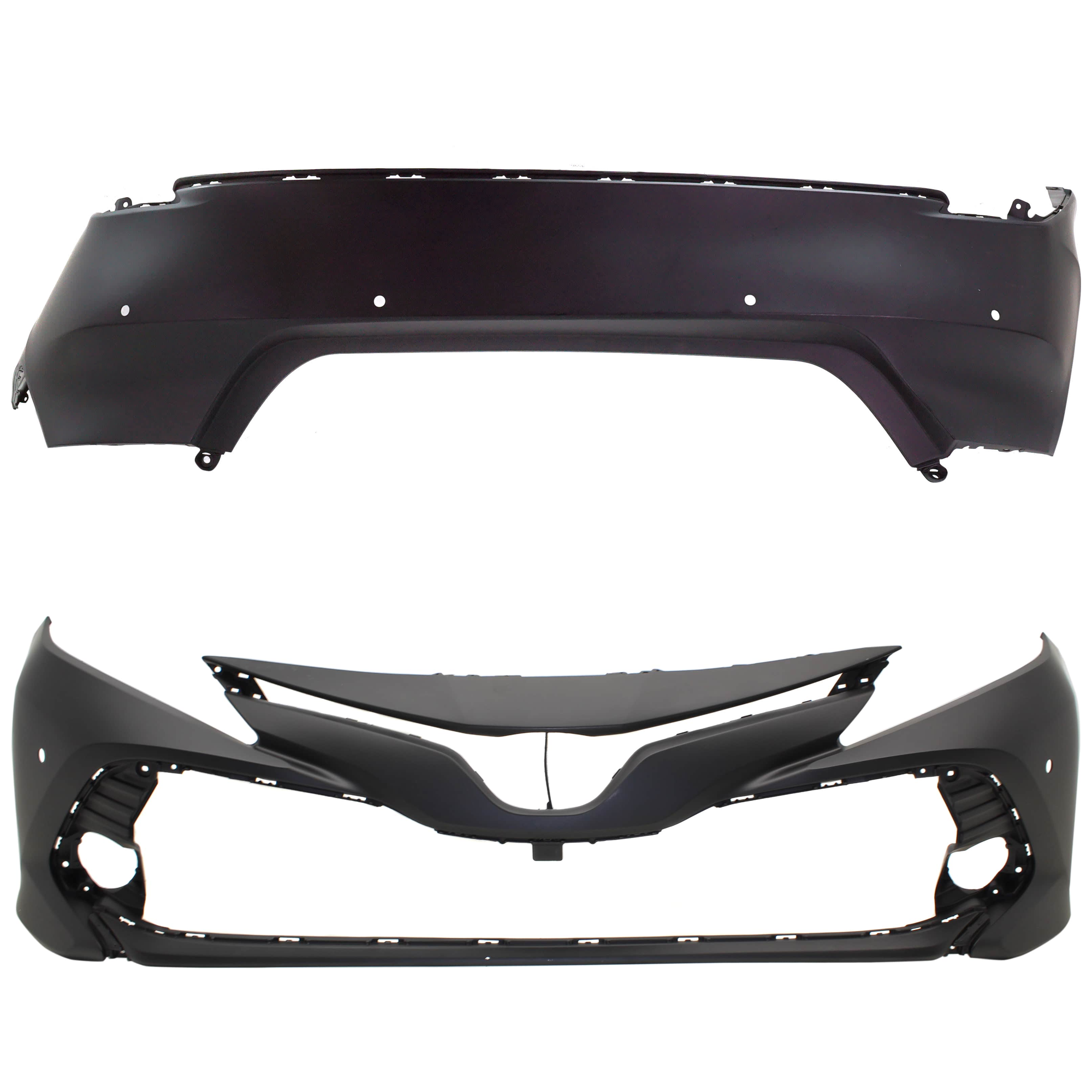 AM CAMRY 18-20 FRONT AND REAR BUMPER COVER Primed w Parking Aid Sensor Holes SKU SET RT01030015P Partslink TO1000432 TO1100334 OEM 521190X937-521590X914