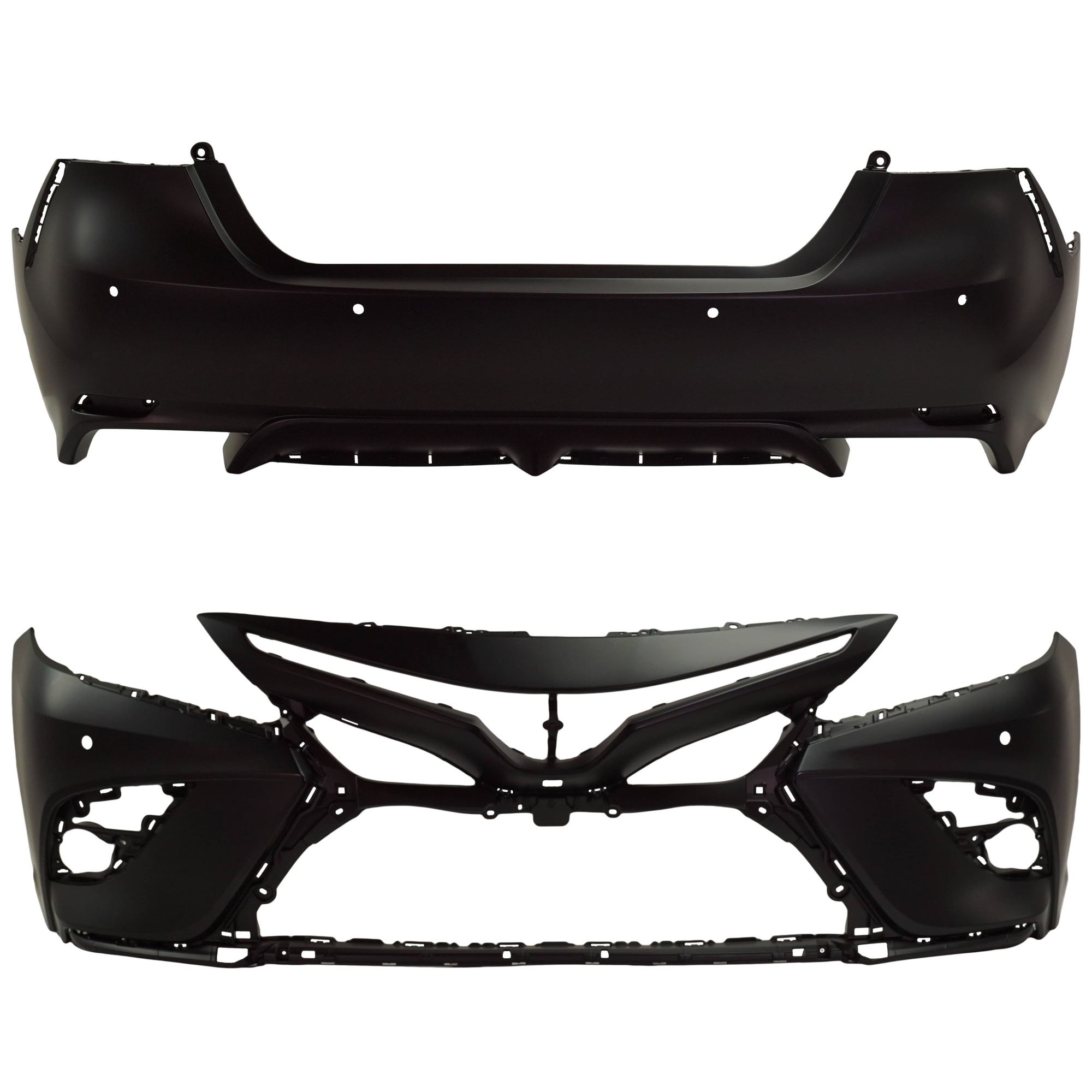 AM CAMRY 18-20 FRONT AND REAR BUMPER COVER Primed w Parking Aid Sensor Holes SKU SET RT01030030P Partslink TO1000437 TO1100332 OEM 521190X940-521590X916