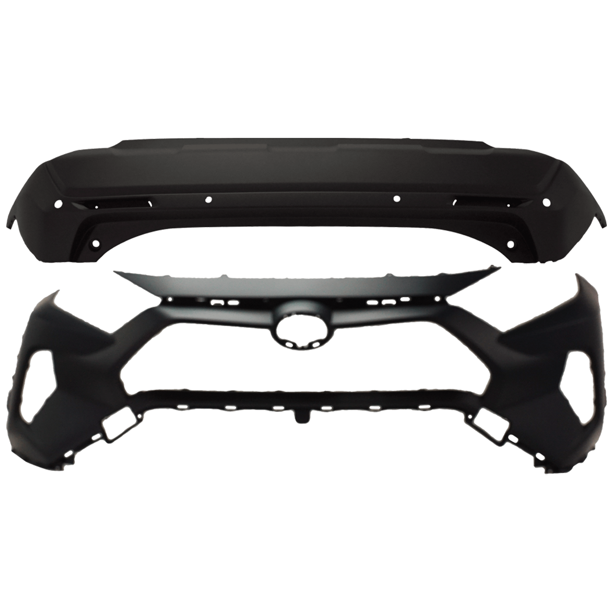 AM RAV4-19-24 FRONT AND REAR BUMPER COVER Front Primed Rear Textured LE XLE Hybrid LE Hybrid XLE Hybrid XLE Premium XLE Premium Models Japan Built Vehicle Front w o parking aid sensor holes R SKU SET RT01030046P B