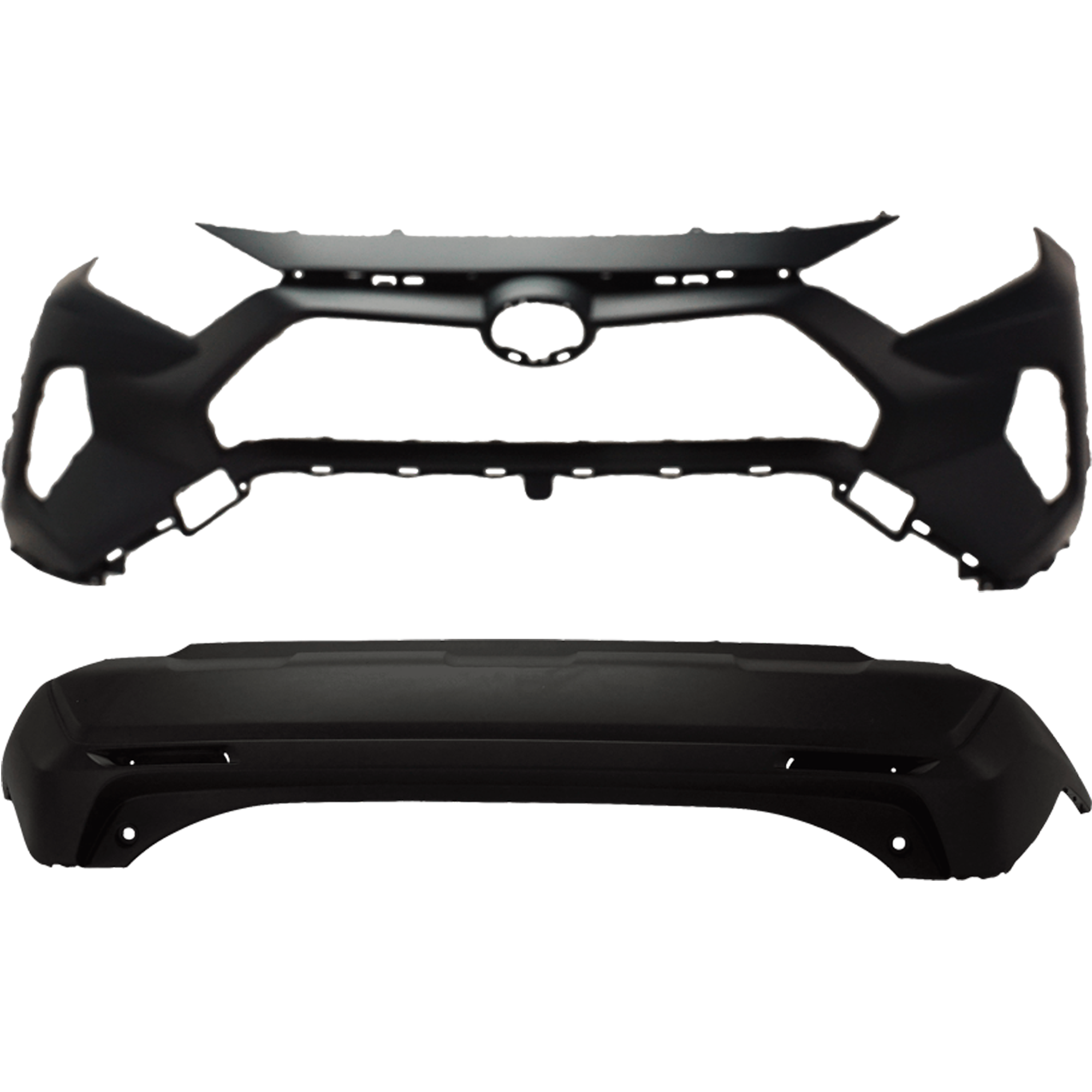 AM RAV4-19-24 FRONT AND REAR BUMPER COVER Front Primed Rear Textured LE XLE Hybrid LE Hybrid XLE Hybrid XLE Premium XLE Premium Models Japan Built Vehicle w o parking aid sensor holes SKU SET RT01030046P C
